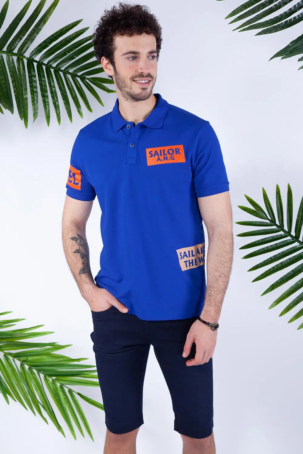 Ar-ma Erkek Polo Yaka Tişört Yazi Baskili Örme Kumaş Regular Fit %95 Pamuk %5 Likra 30/1 Tek Toplama Licrali Pike Y21374271601 - Saks Mavisi-SM1