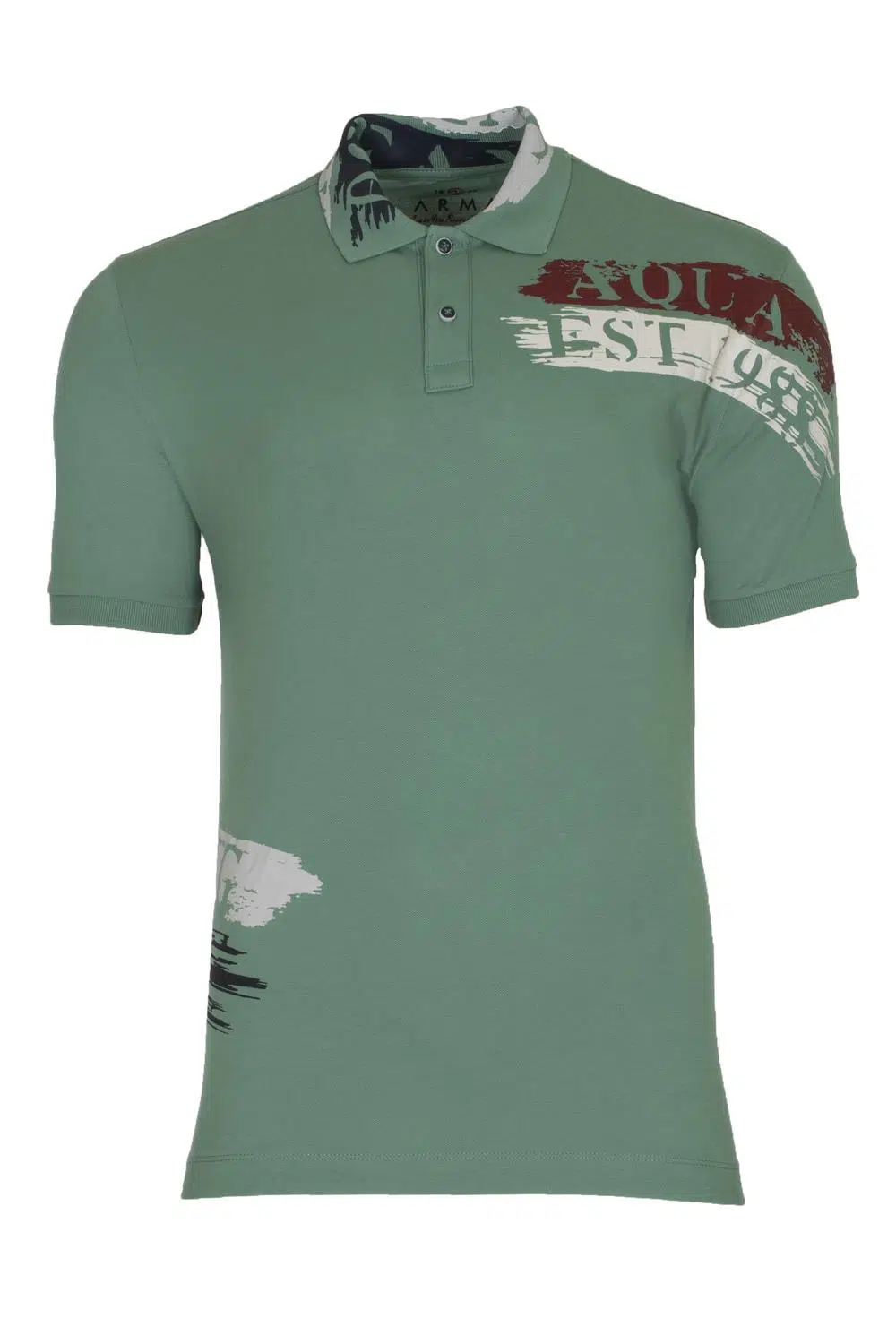 Ar-ma Erkek Polo Yaka Tişört Yazi Baskili Regular Fit Tek Toplama Licrali Pike Y21374272301 - Yeşil-Y1