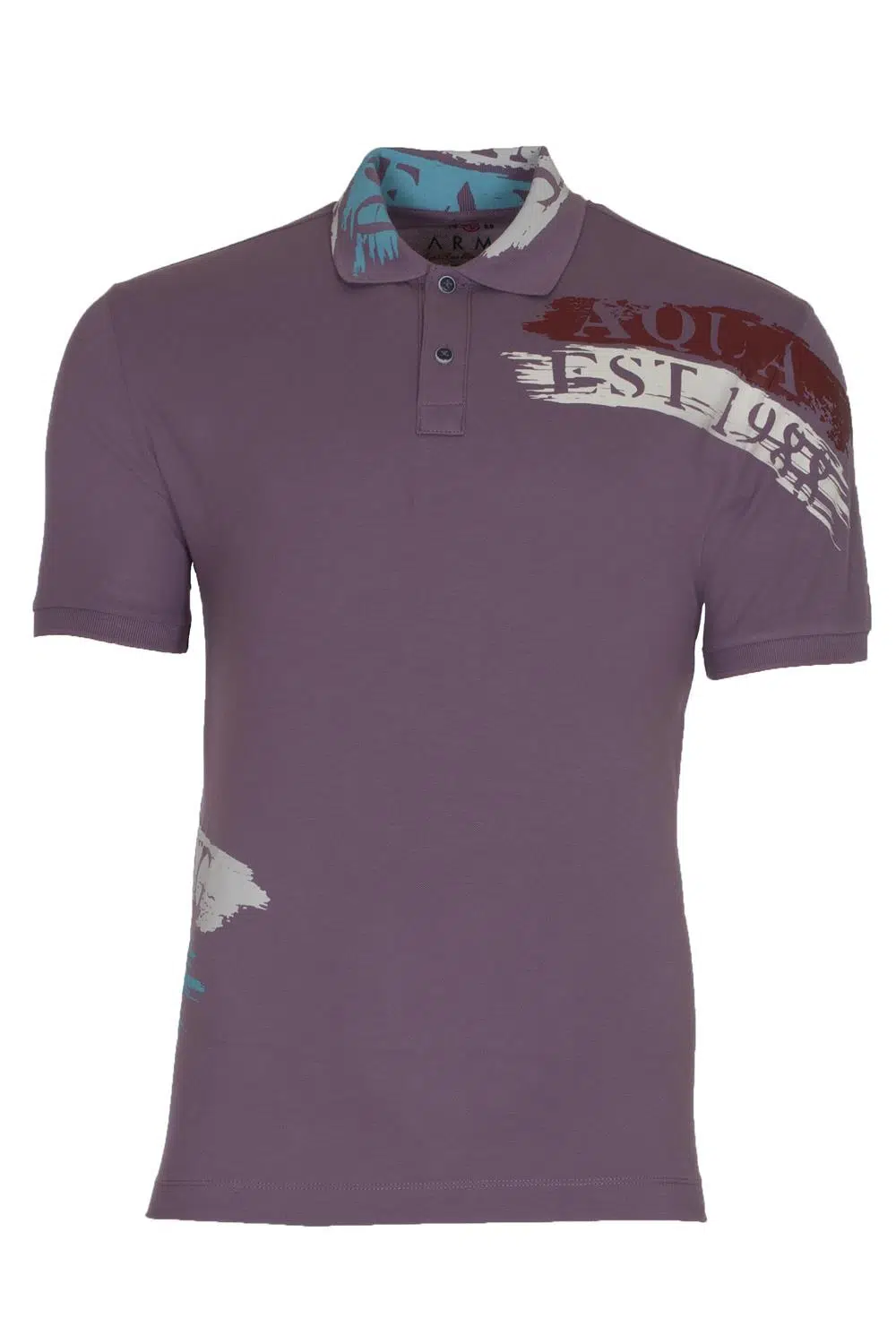Ar-ma Erkek Polo Yaka Tişört Yazi Baskili Regular Fit Tek Toplama Licrali Pike Y21374272301 - Mor-M1