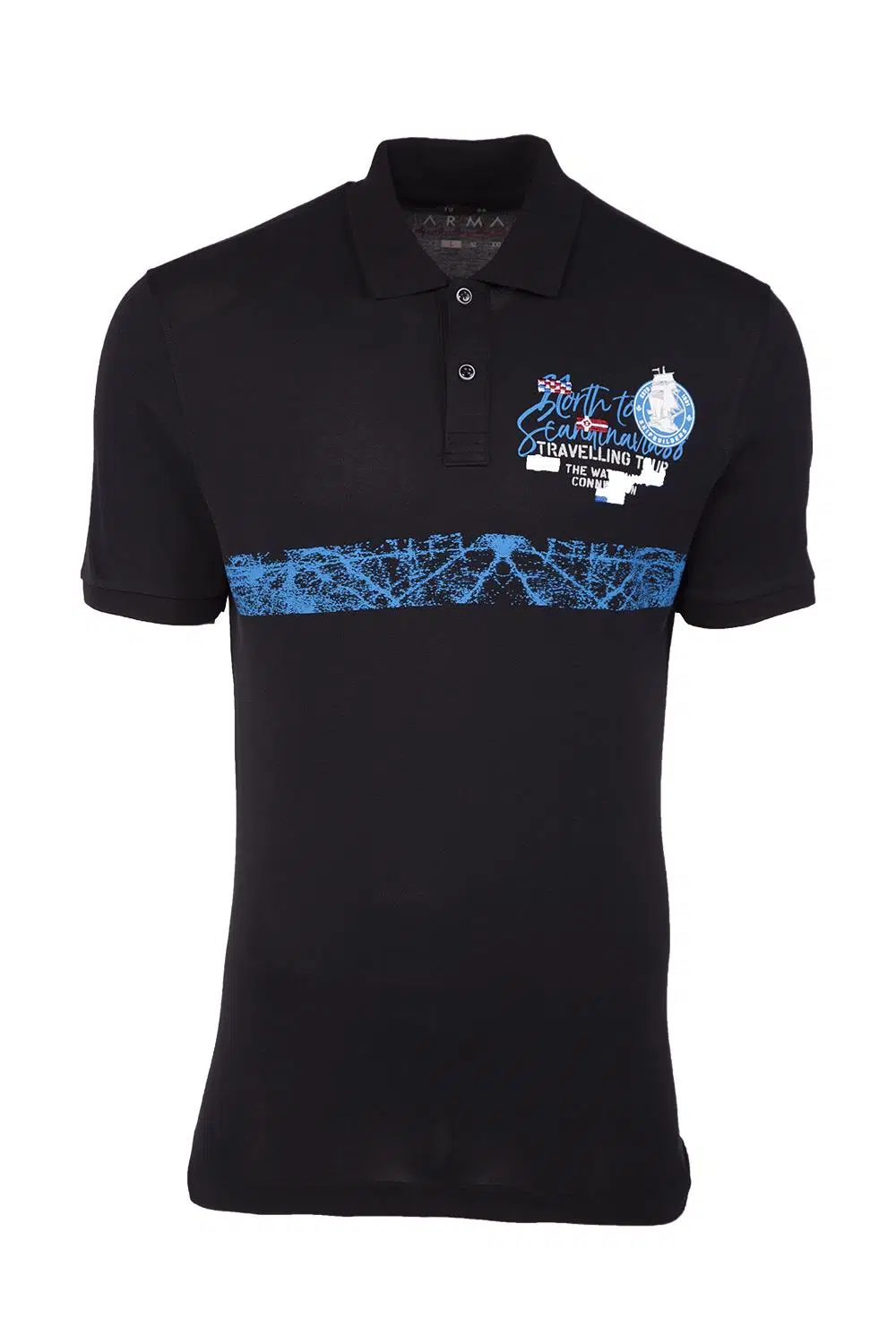 Ar-ma Erkek Polo Yaka Tişört Yazi Baskili Regular Fit Tek Toplama Licrali Pike Y21374272501 - Siyah-S1