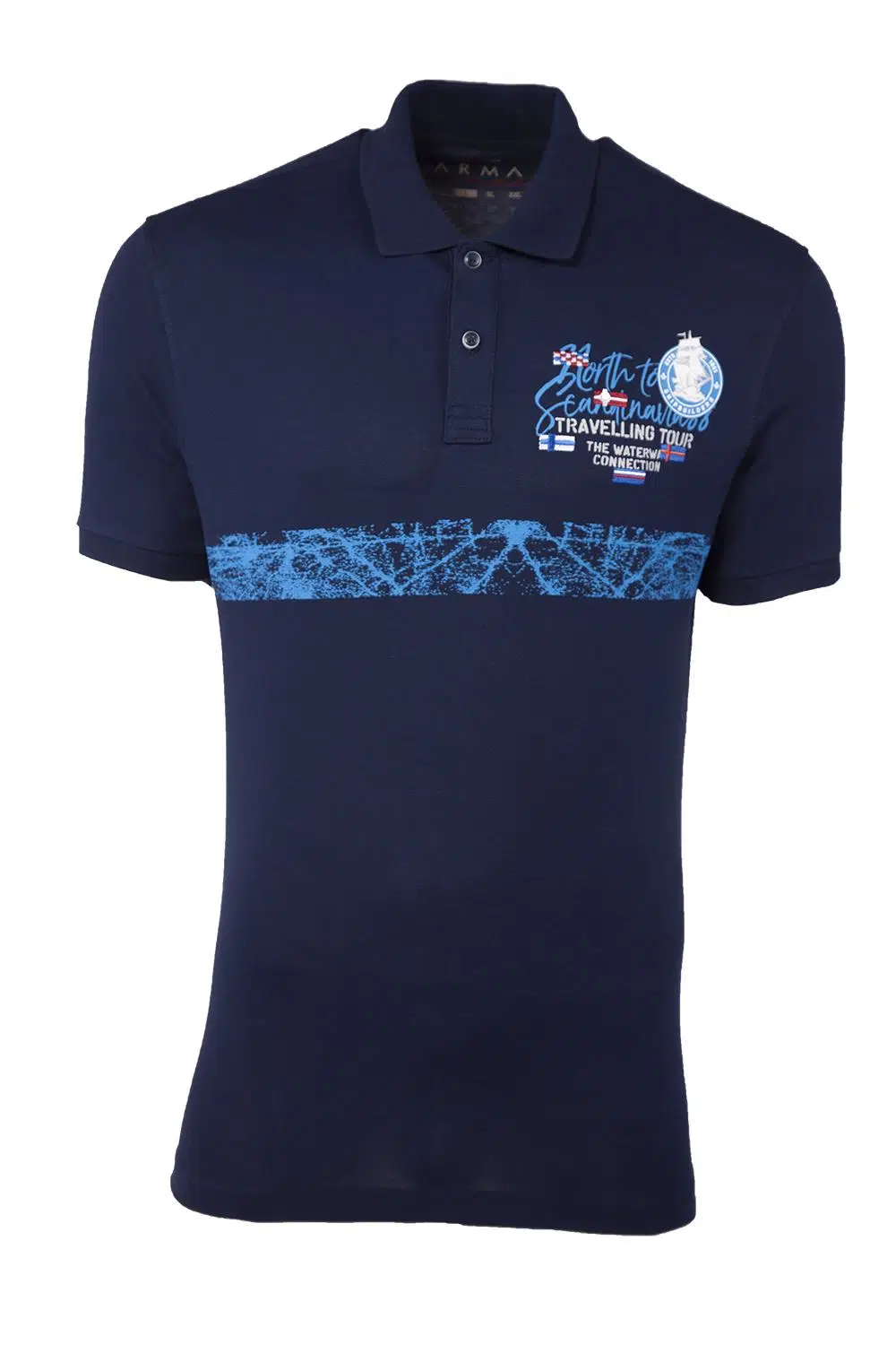 Ar-ma Erkek Polo Yaka Tişört Yazi Baskili Regular Fit Tek Toplama Licrali Pike Y21374272501 - Lacivert-L1