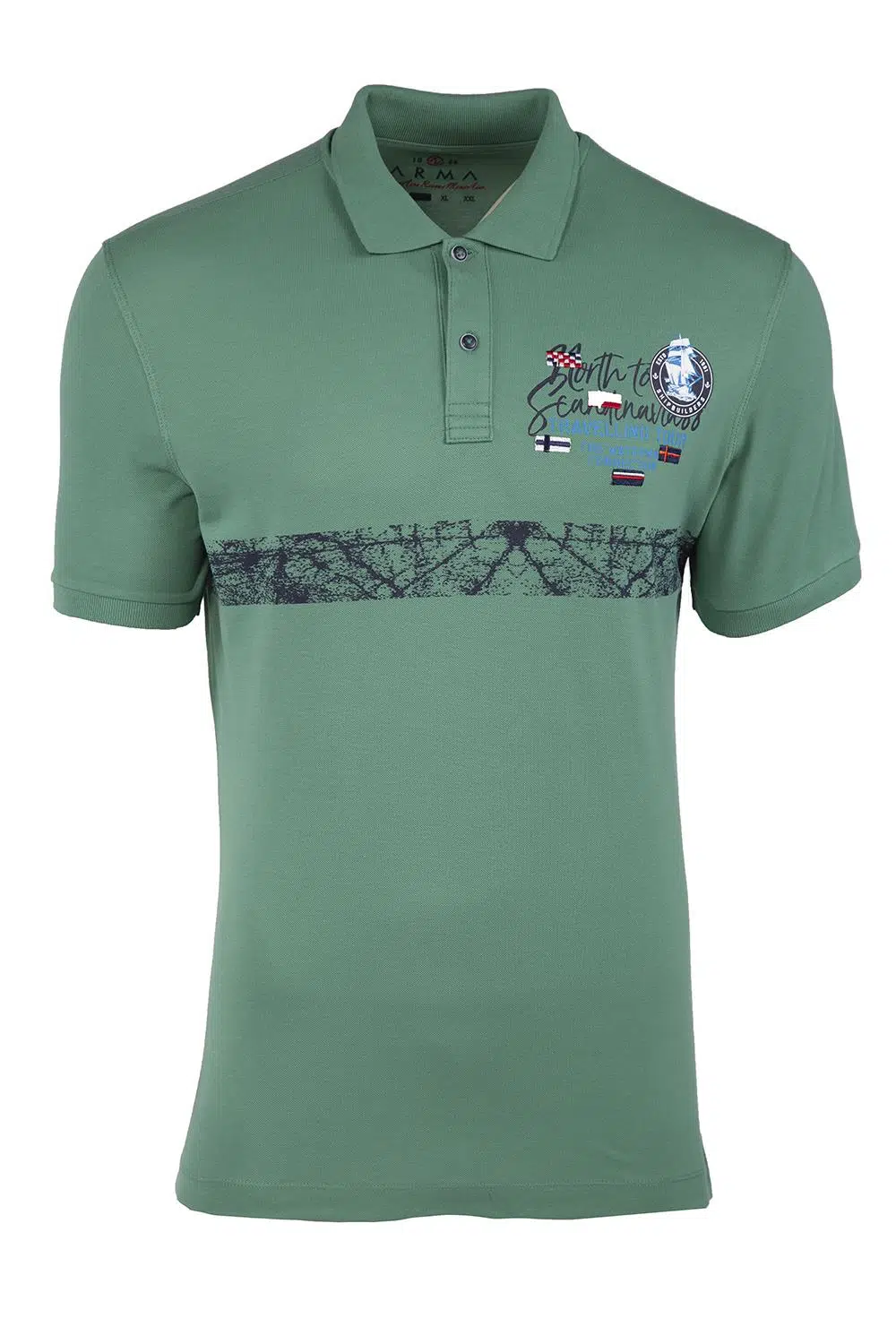 Ar-ma Erkek Polo Yaka Tişört Yazi Baskili Regular Fit Tek Toplama Licrali Pike Y21374272501 - Yeşil-Y1