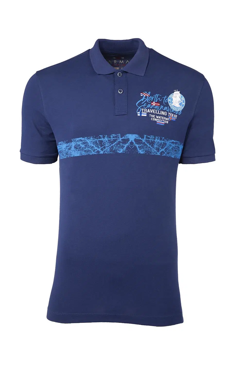 Ar-ma Erkek Polo Yaka Tişört Yazi Baskili Regular Fit Tek Toplama Licrali Pike Y21374272501 - İndigo-İ1