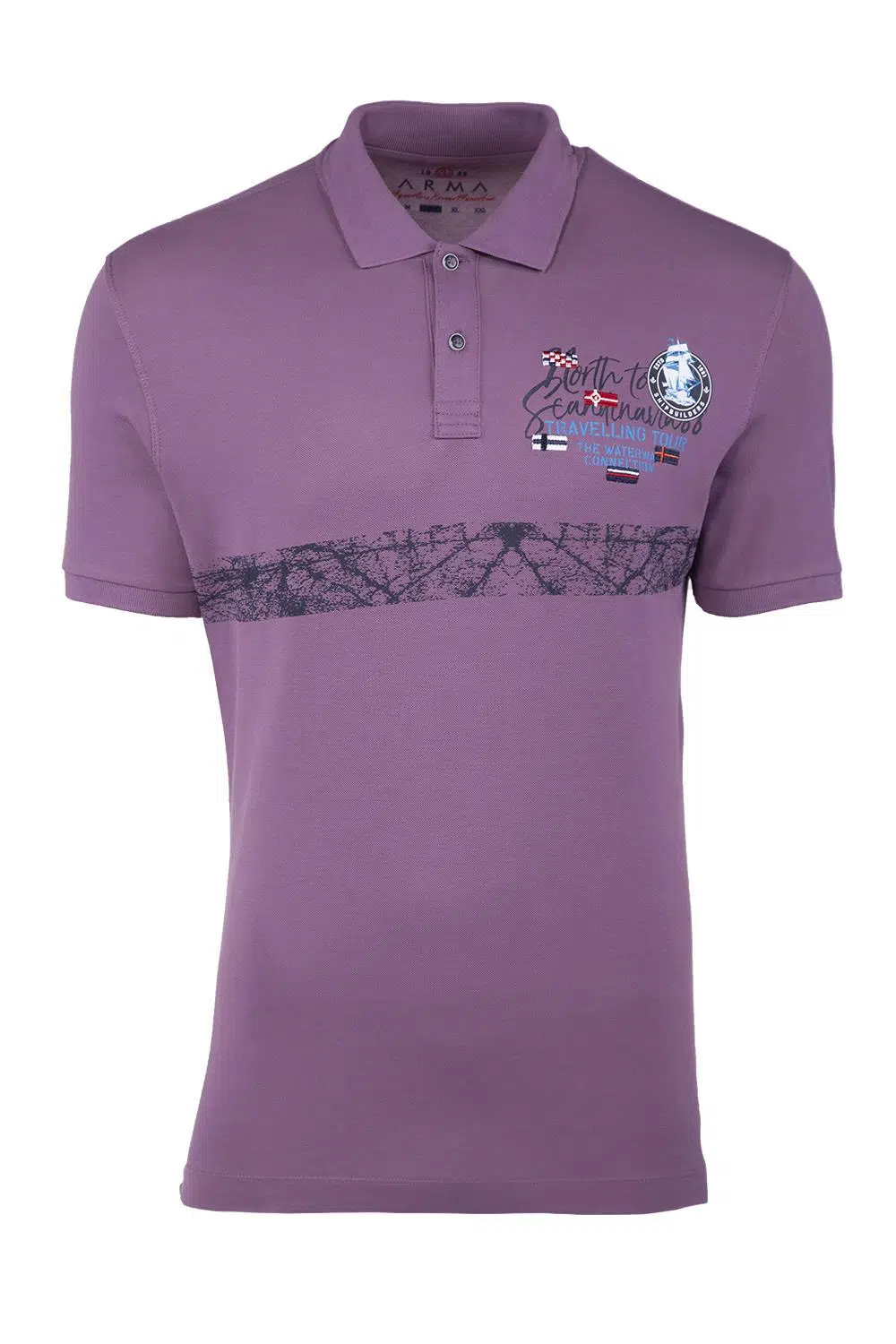 Ar-ma Erkek Polo Yaka Tişört Yazi Baskili Regular Fit Tek Toplama Licrali Pike Y21374272501 - Mor-M1
