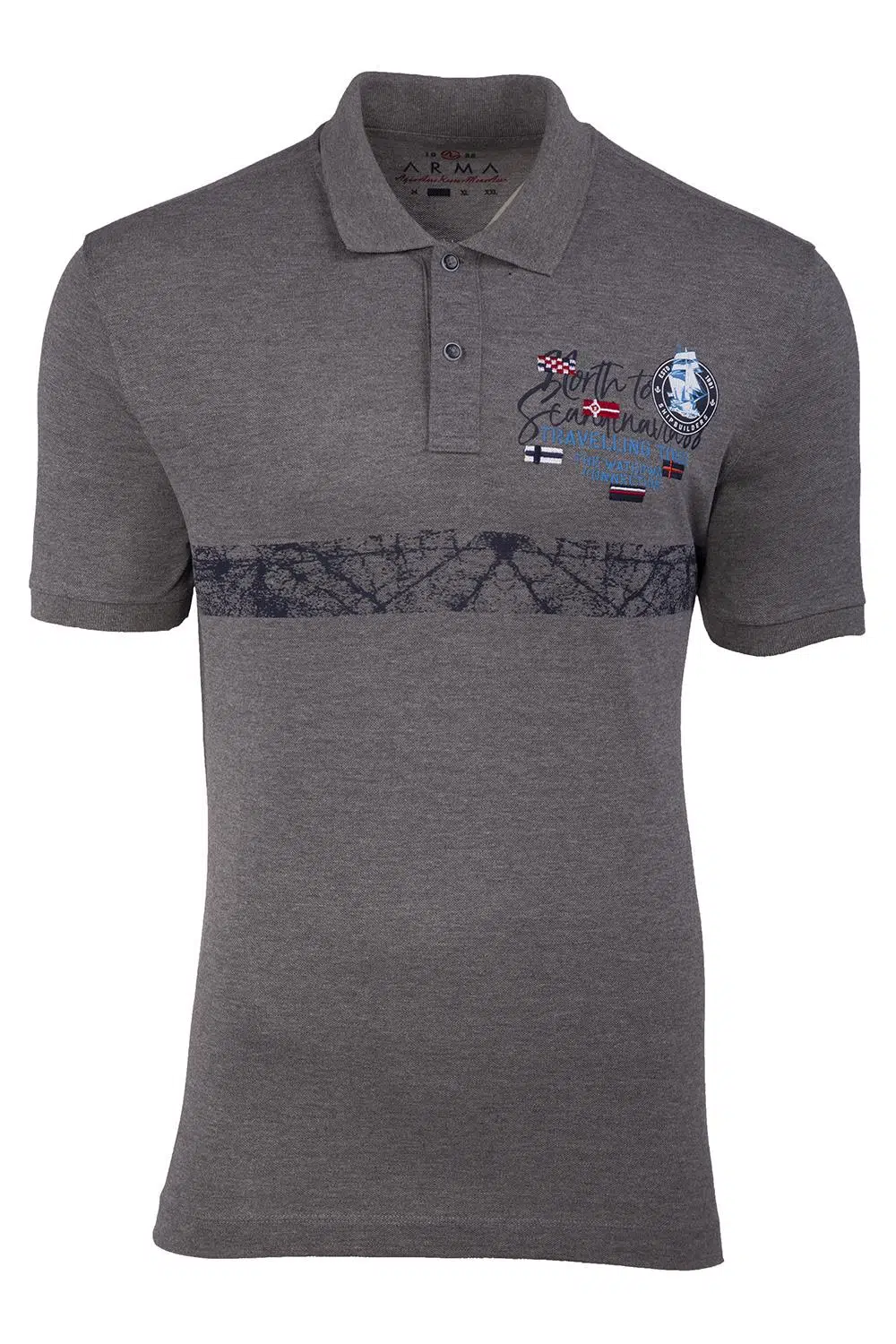 Ar-ma Erkek Polo Yaka Tişört Yazi Baskili Regular Fit Tek Toplama Licrali Pike Y21374272501 - Gri-G1