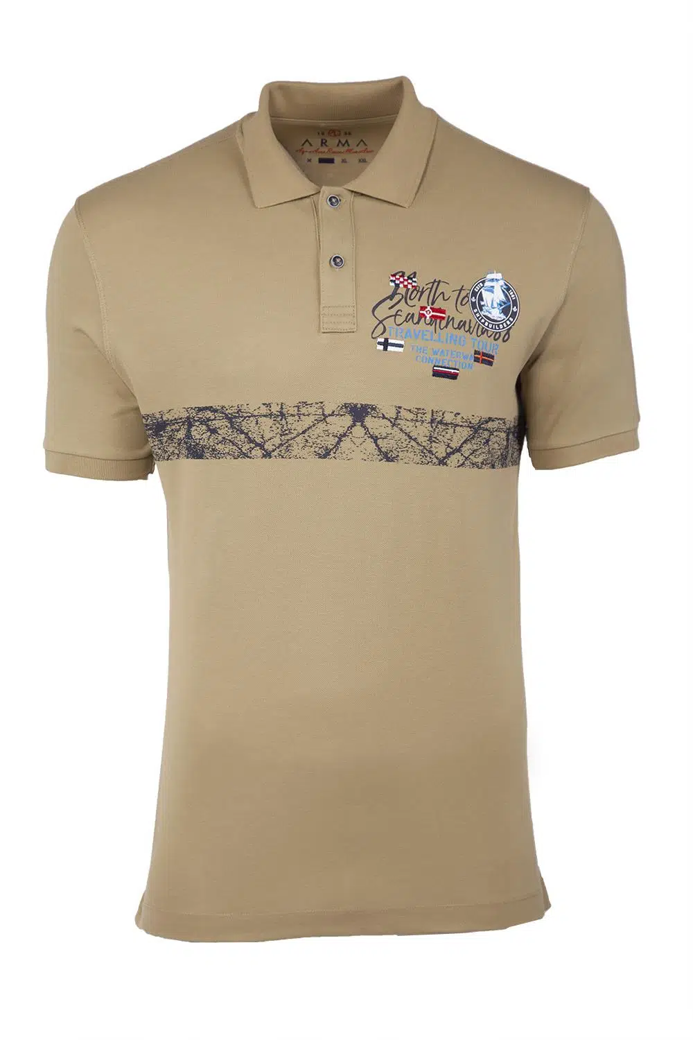 Ar-ma Erkek Polo Yaka Tişört Yazi Baskili Regular Fit Tek Toplama Licrali Pike Y21374272501 - Haki-H5