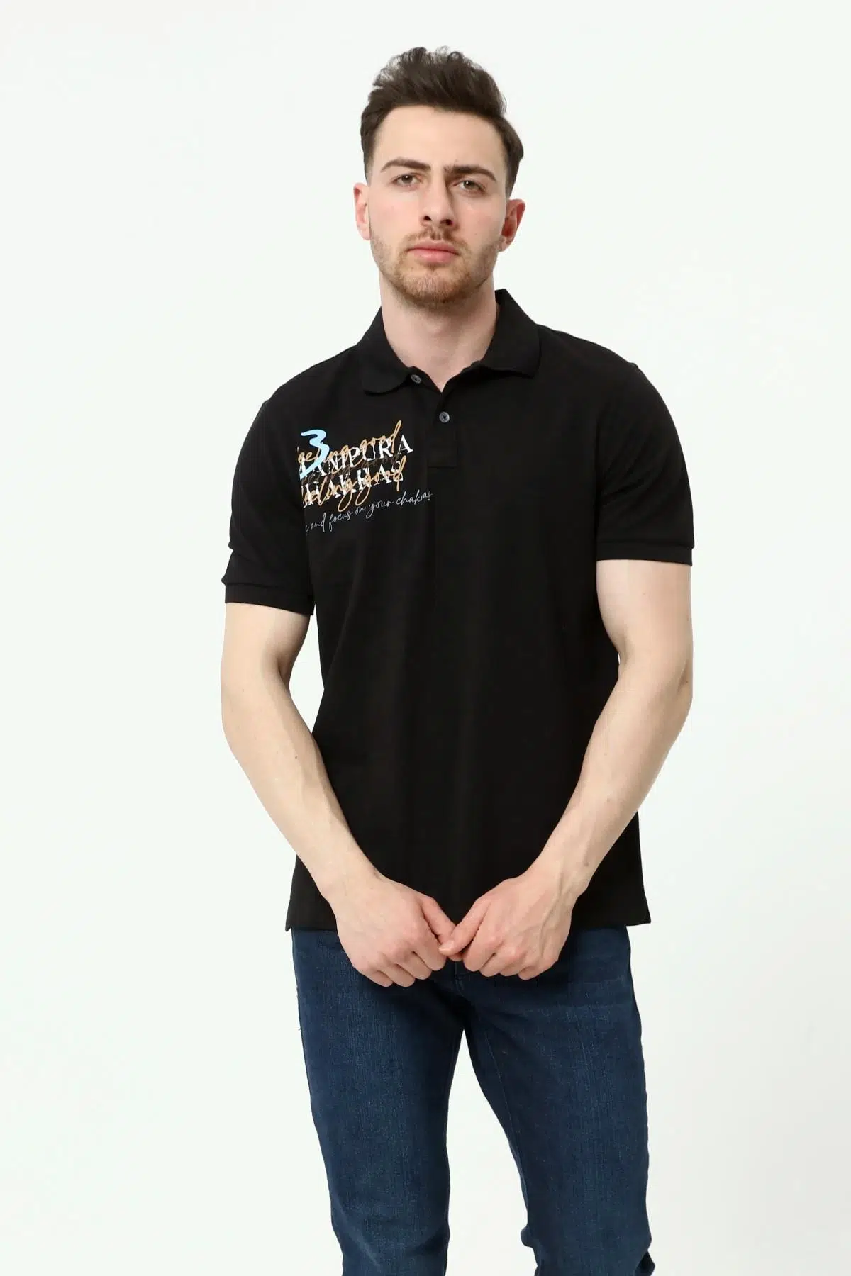 Ar-ma Erkek Polo Yaka Tişört Yazi Baskili Örme Kumaş Regular Fit %95 Pamuk %5 Likra 30/1 Tek Toplama Licrali Pike Y22374300701 - Siyah-S1