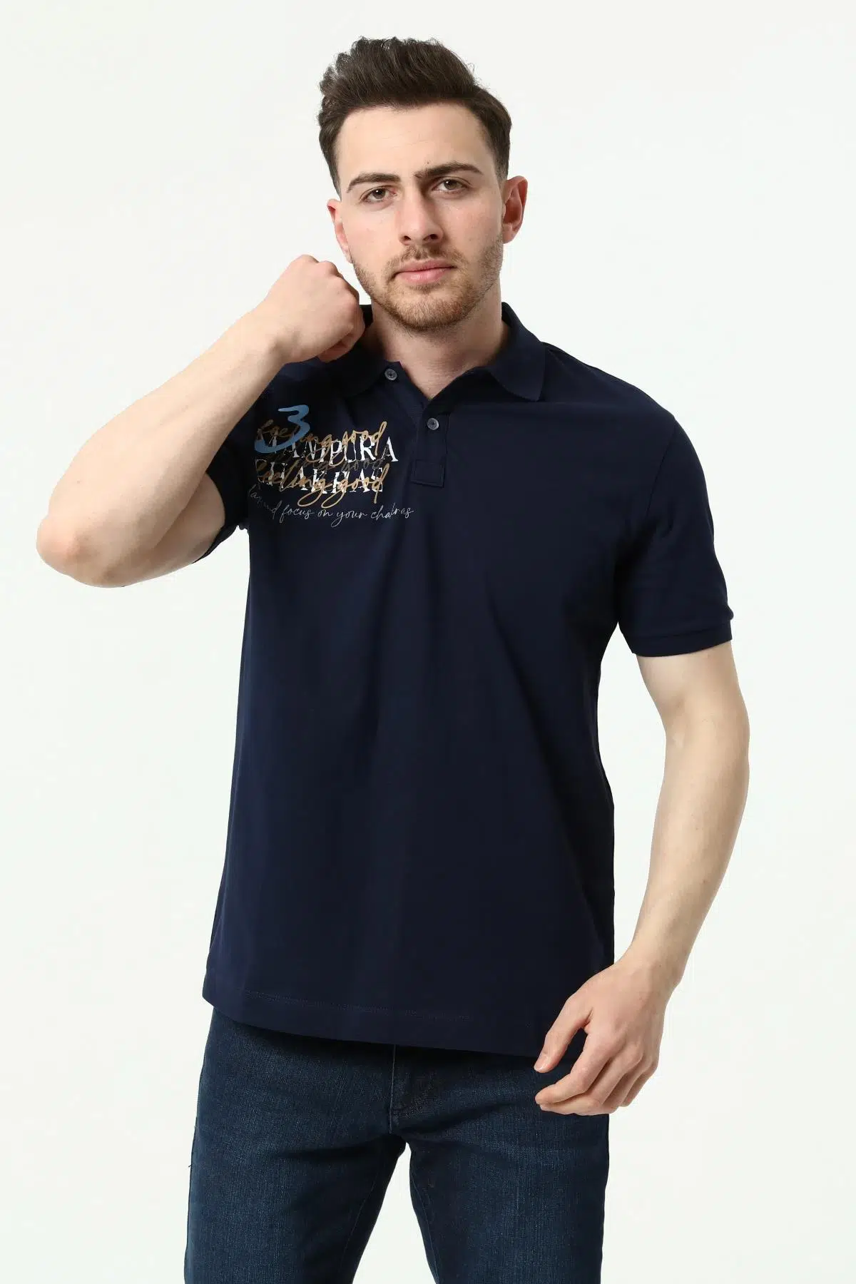 Ar-ma Erkek Polo Yaka Tişört Yazi Baskili Örme Kumaş Regular Fit %95 Pamuk %5 Likra 30/1 Tek Toplama Licrali Pike Y22374300701 - Lacivert-L1