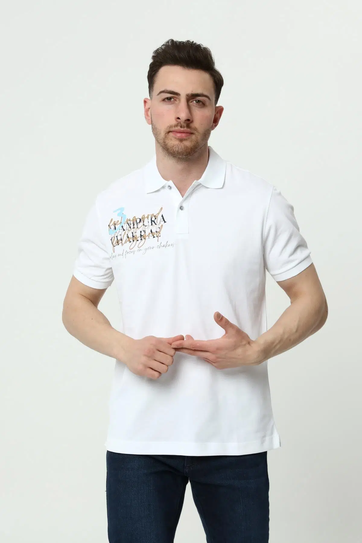 Ar-ma Erkek Polo Yaka Tişört Yazi Baskili Örme Kumaş Regular Fit %95 Pamuk %5 Likra 30/1 Tek Toplama Licrali Pike Y22374300701  - Beyaz-B1