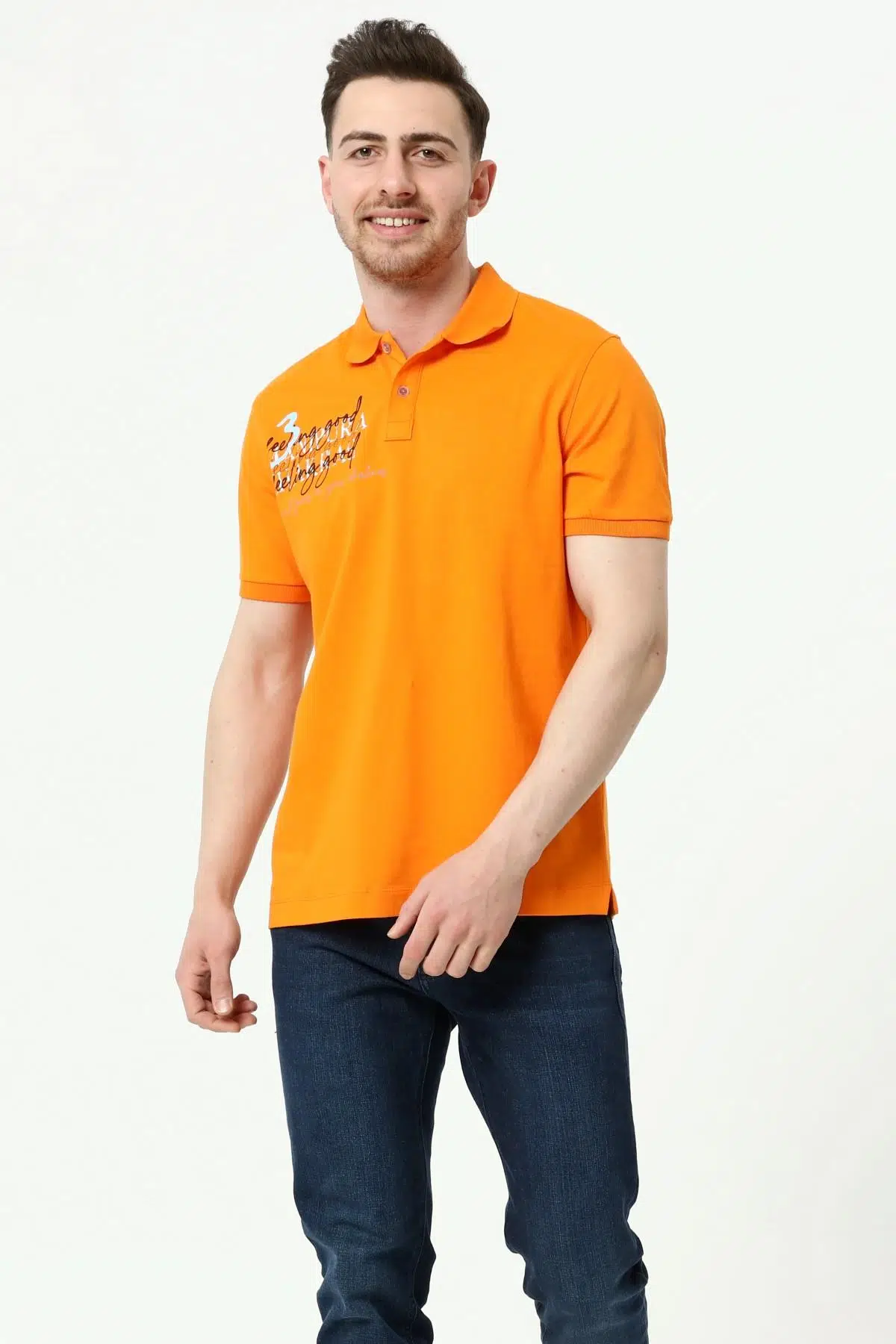 Ar-ma Erkek Polo Yaka Tişört Yazi Baskili Örme Kumaş Regular Fit %95 Pamuk %5 Likra 30/1 Tek Toplama Licrali Pike Y22374300701  - Turuncu-T1