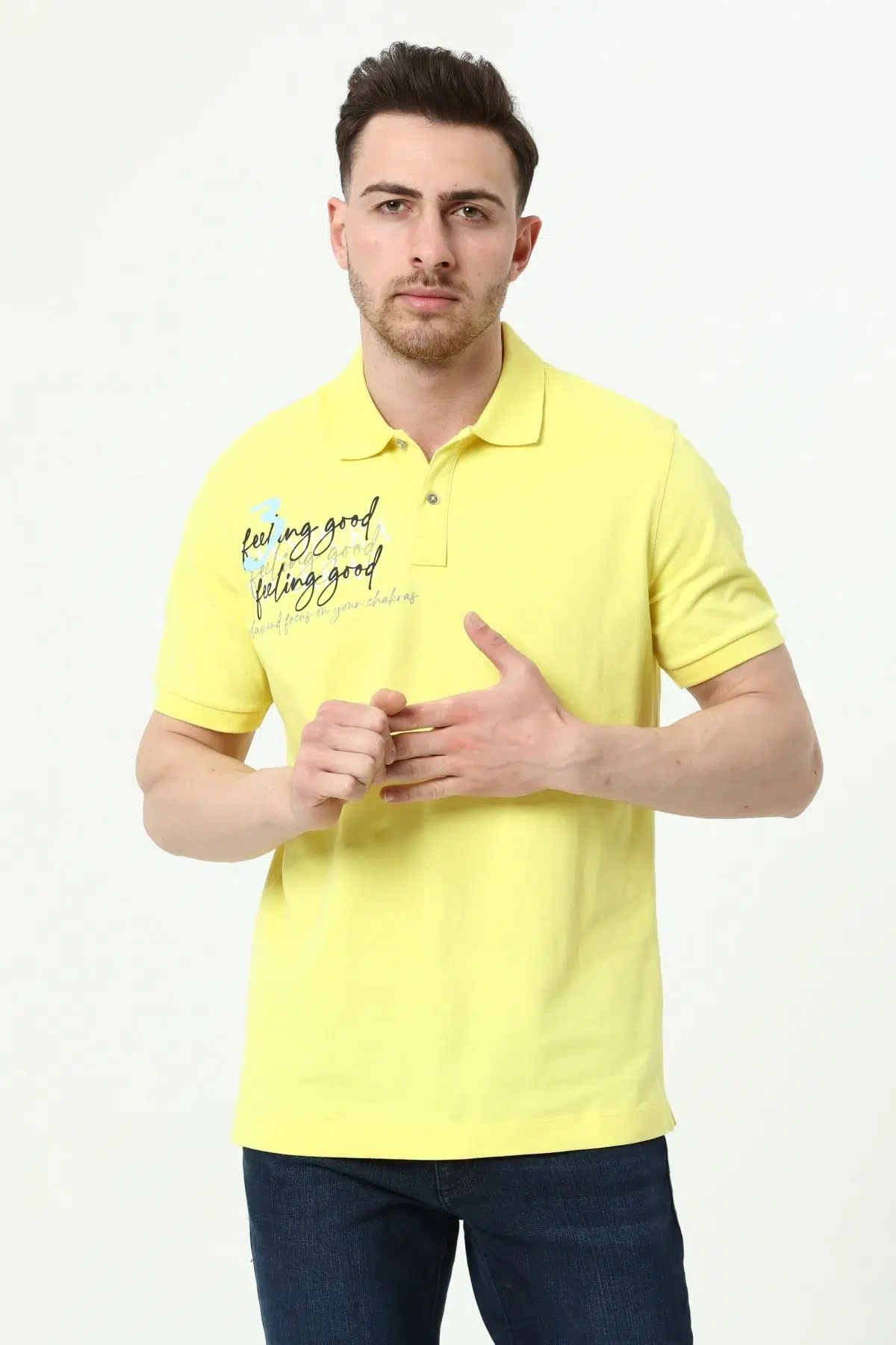 Ar-ma Erkek Polo Yaka Tişört Yazi Baskili Örme Kumaş Regular Fit %95 Pamuk %5 Likra 30/1 Tek Toplama Licrali Pike Y22374300701 - Sarı-S1