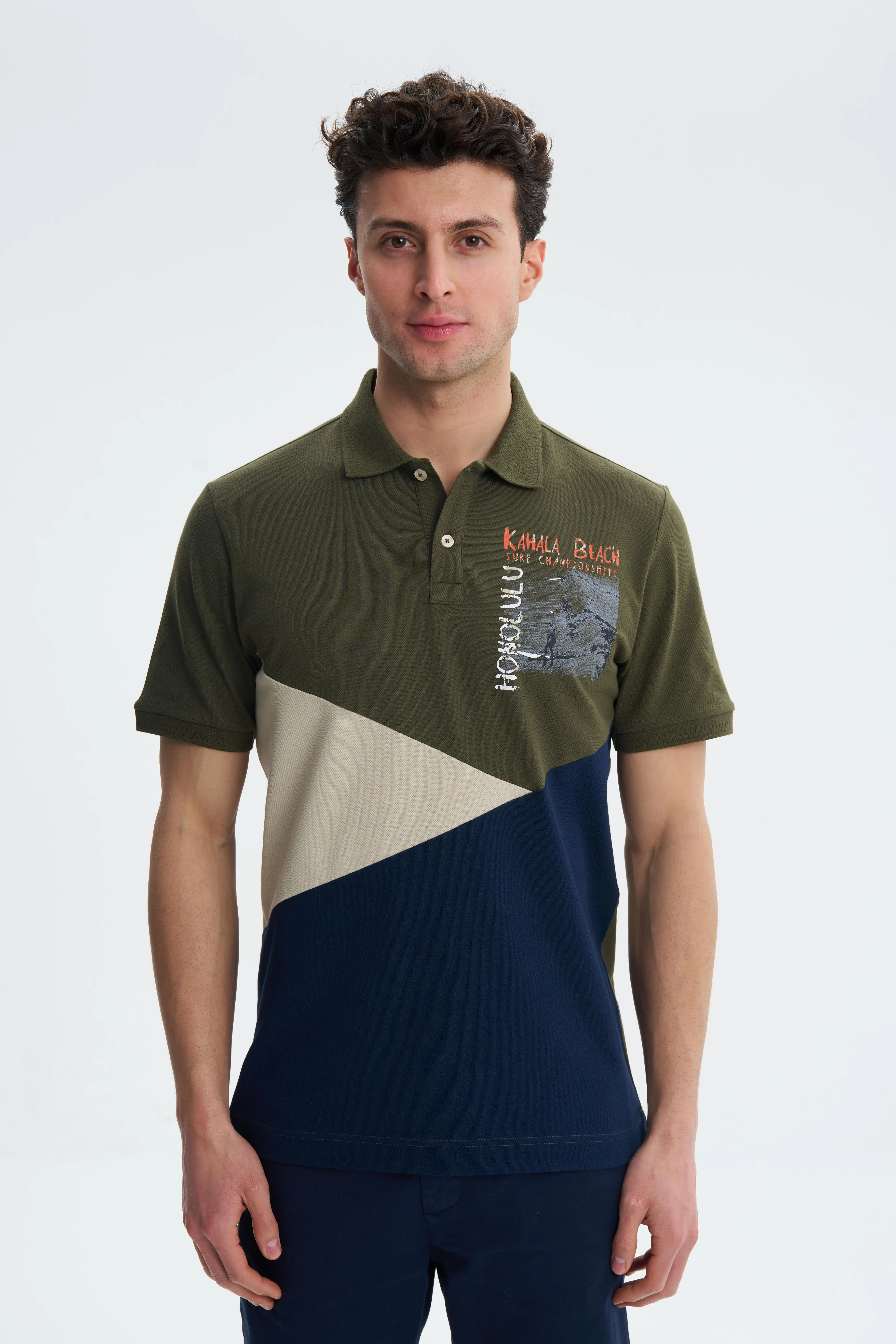 Ar-ma Erkek Polo Yaka Tişört Yazi Baskili Örme Kumaş Regular Fit %95 Pamuk %5 Likra 30/1 Tek Toplama Licrali Pike Y27374307901 - Haki-H1