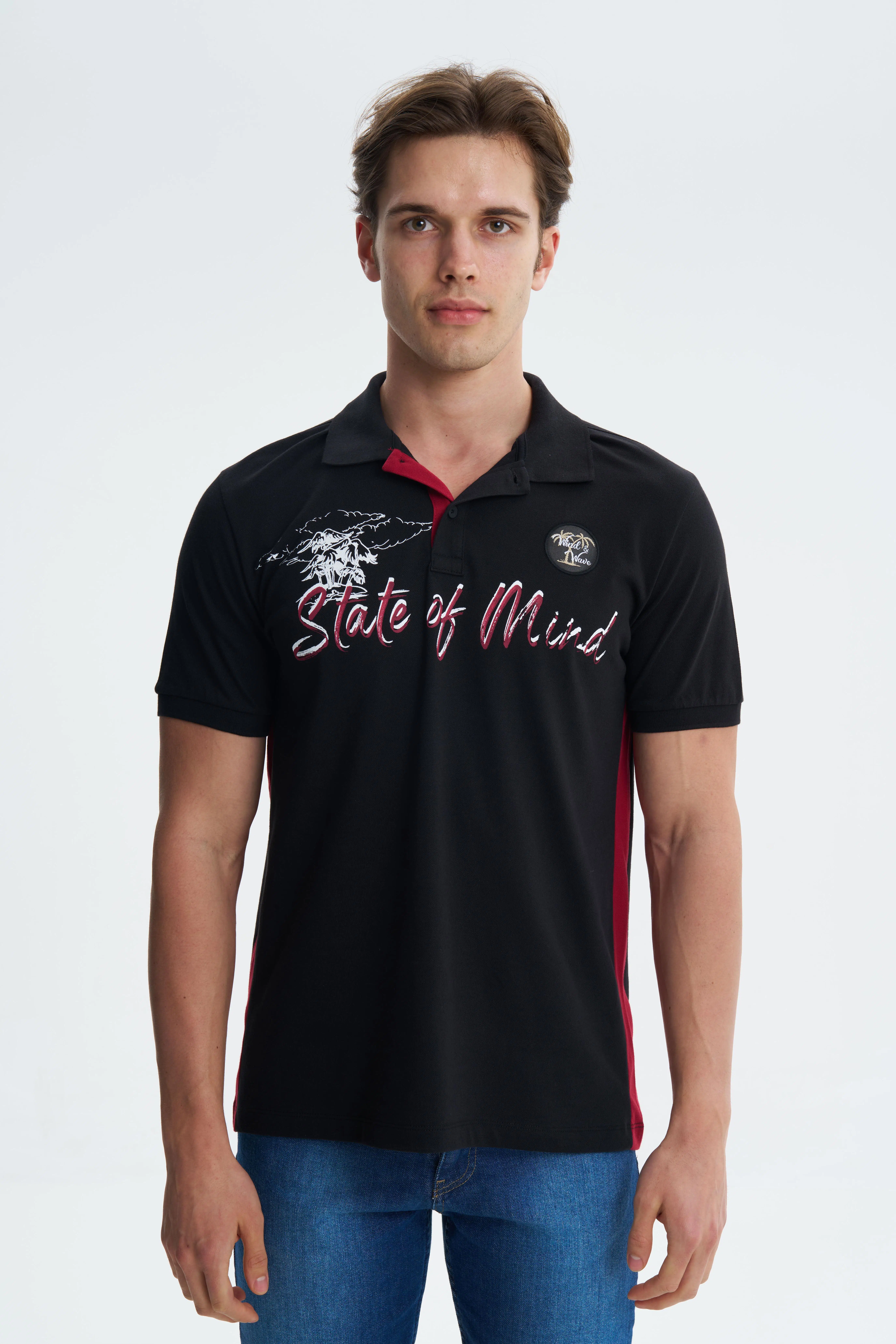 Ar-ma Erkek Polo Yaka Tişört Yazi Baskili Örme Kumaş Regular Fit %95 Pamuk %5 Likra 30/1 Tek Toplama Licrali Pike Y27374308401 - Siyah-S1