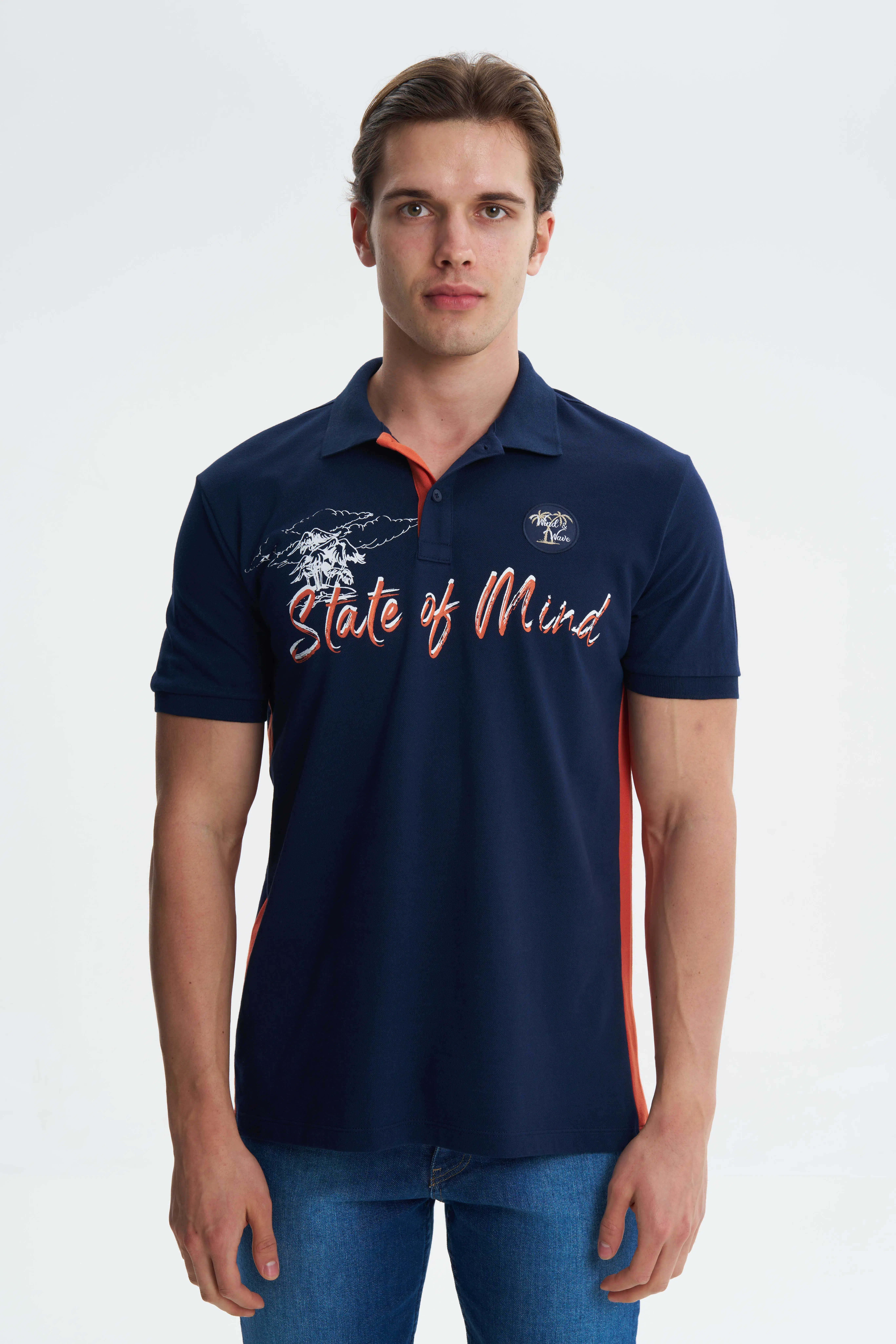 Ar-ma Erkek Polo Yaka Tişört Yazi Baskili Örme Kumaş Regular Fit %95 Pamuk %5 Likra 30/1 Tek Toplama Licrali Pike Y27374308401 - Lacivert-L1