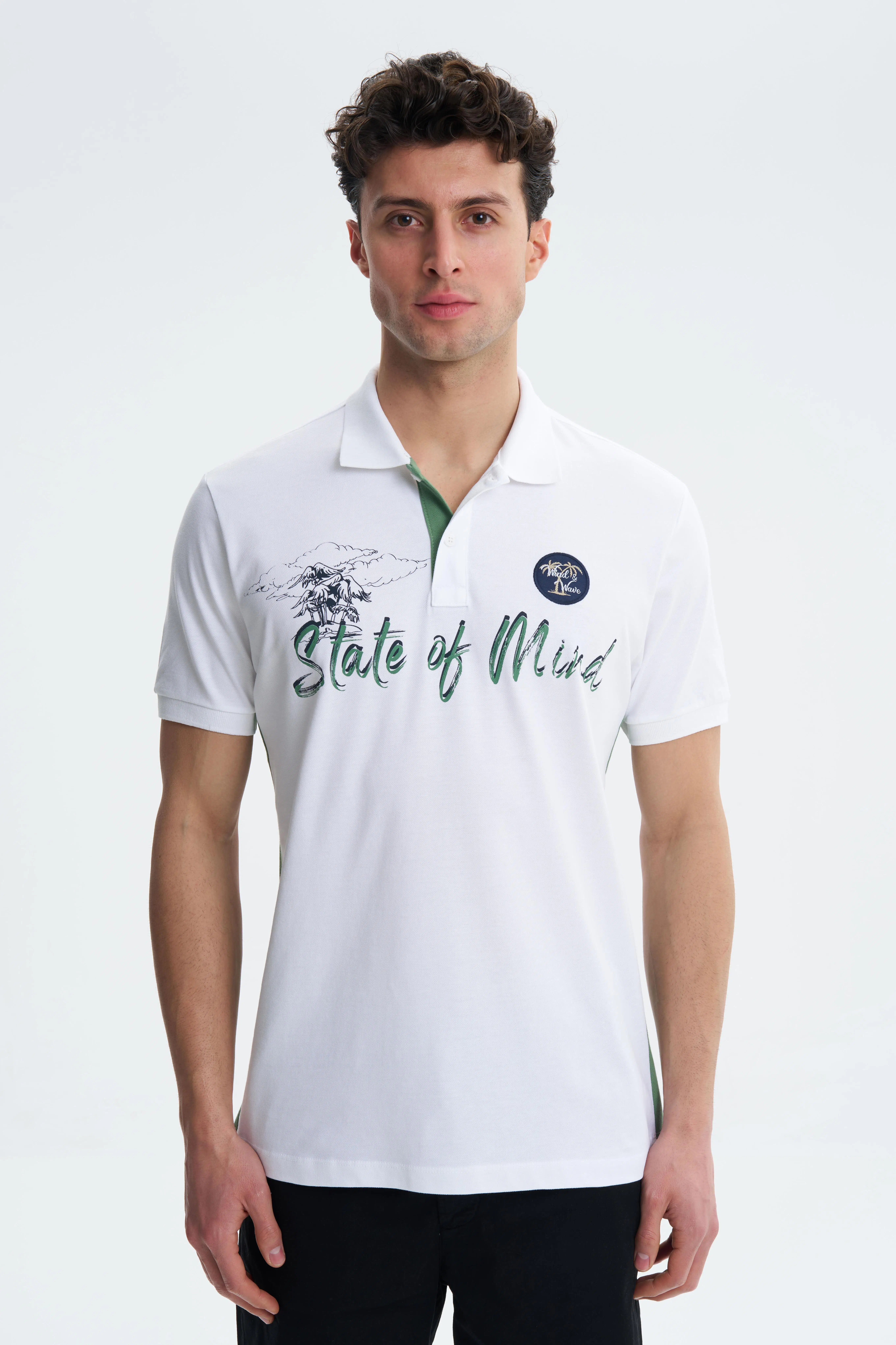 Ar-ma Erkek Polo Yaka Tişört Yazi Baskili Örme Kumaş Regular Fit %95 Pamuk %5 Likra 30/1 Tek Toplama Licrali Pike Y27374308401 - Beyaz-B1