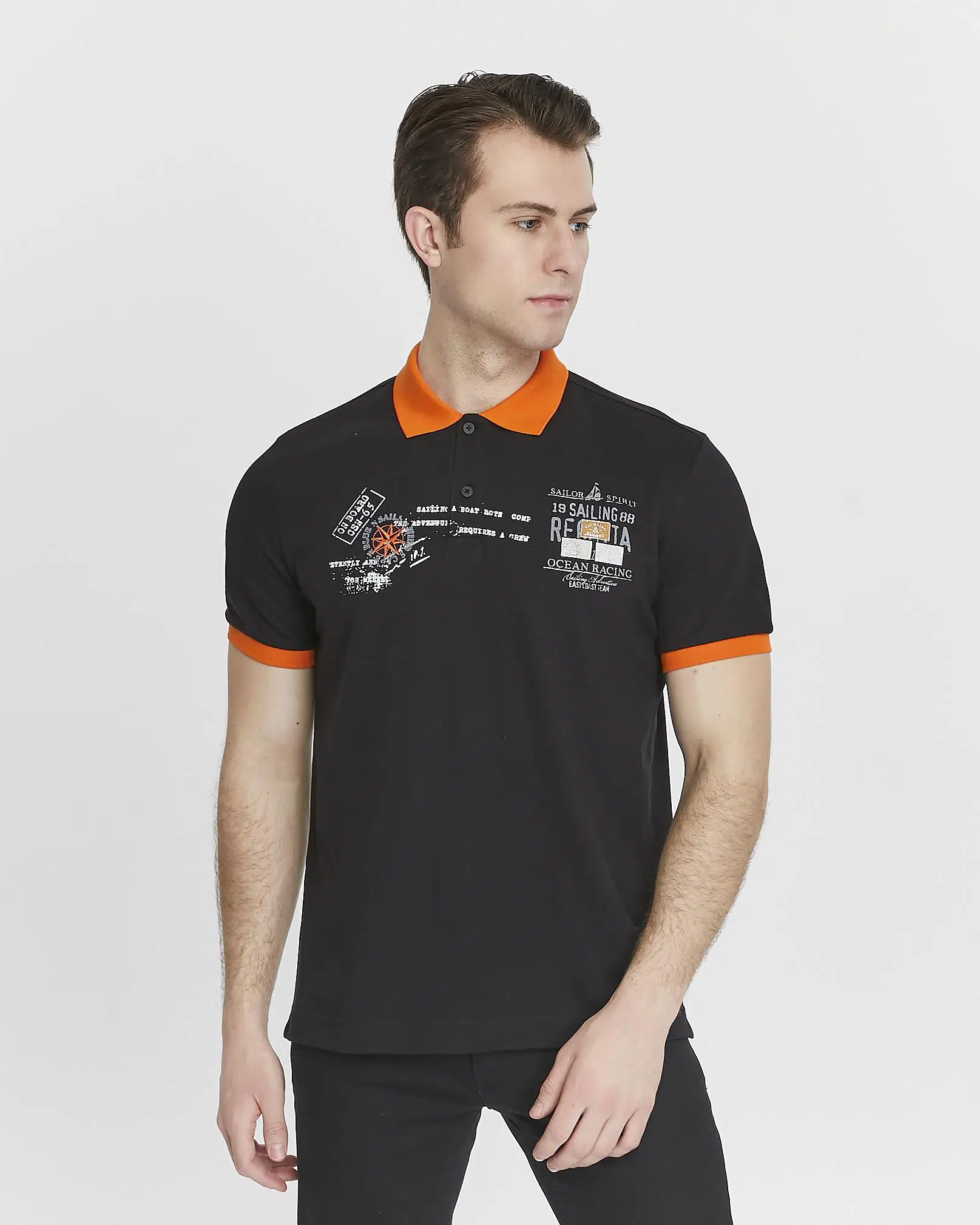 Ar-ma Erkek Polo Yaka Tişört Yazi Baskili Örme Kumaş Regular Fit %95 Pamuk %5 Likra 30/1 Tek Toplama Licrali Pike Y27374308801 - Siyah-S1
