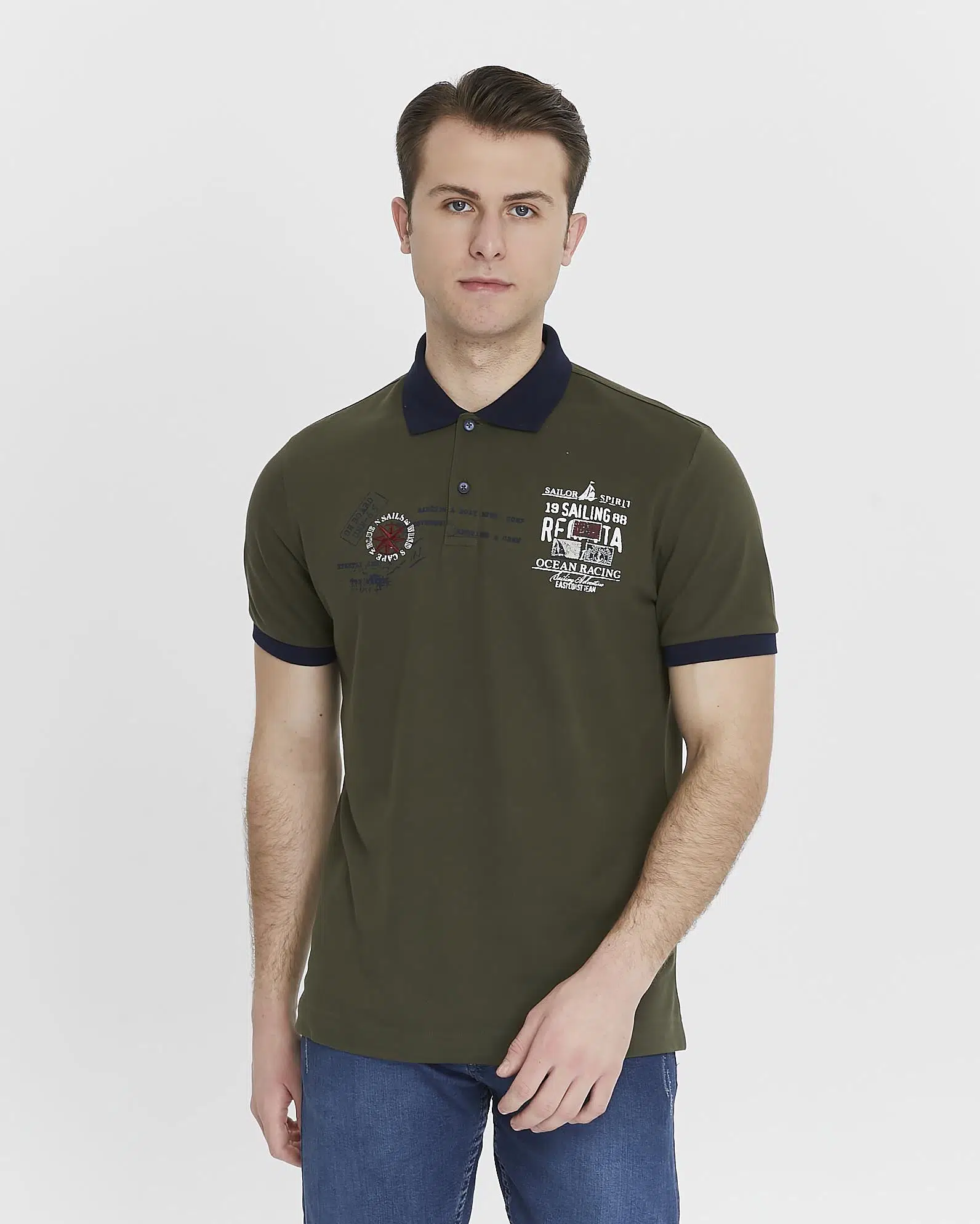 Ar-ma Erkek Polo Yaka Tişört Yazi Baskili Örme Kumaş Regular Fit %95 Pamuk %5 Likra 30/1 Tek Toplama Licrali Pike Y27374308801 - Haki-H1