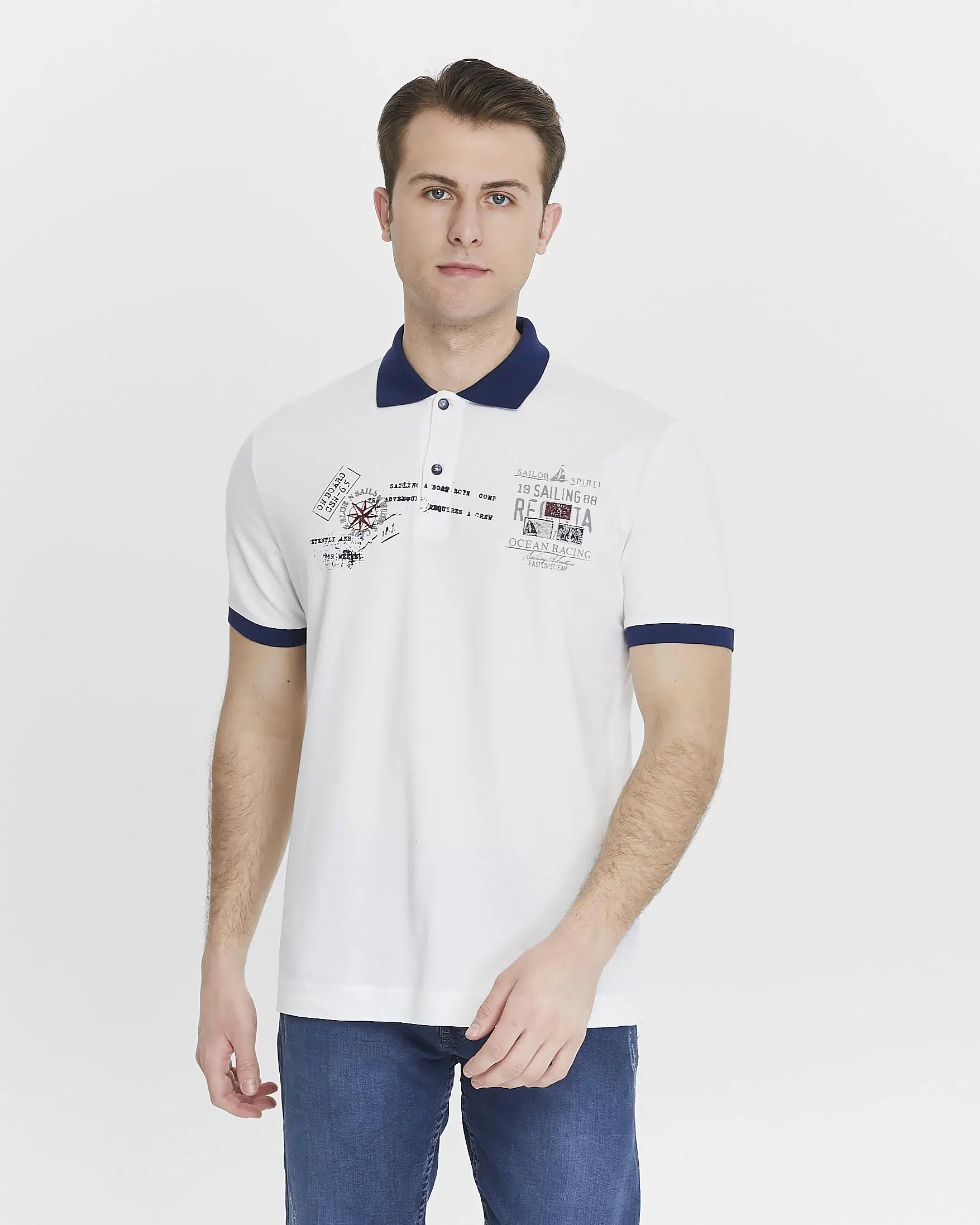 Ar-ma Erkek Polo Yaka Tişört Yazi Baskili Örme Kumaş Regular Fit %95 Pamuk %5 Likra 30/1 Tek Toplama Licrali Pike Y27374308801 - Beyaz-B1