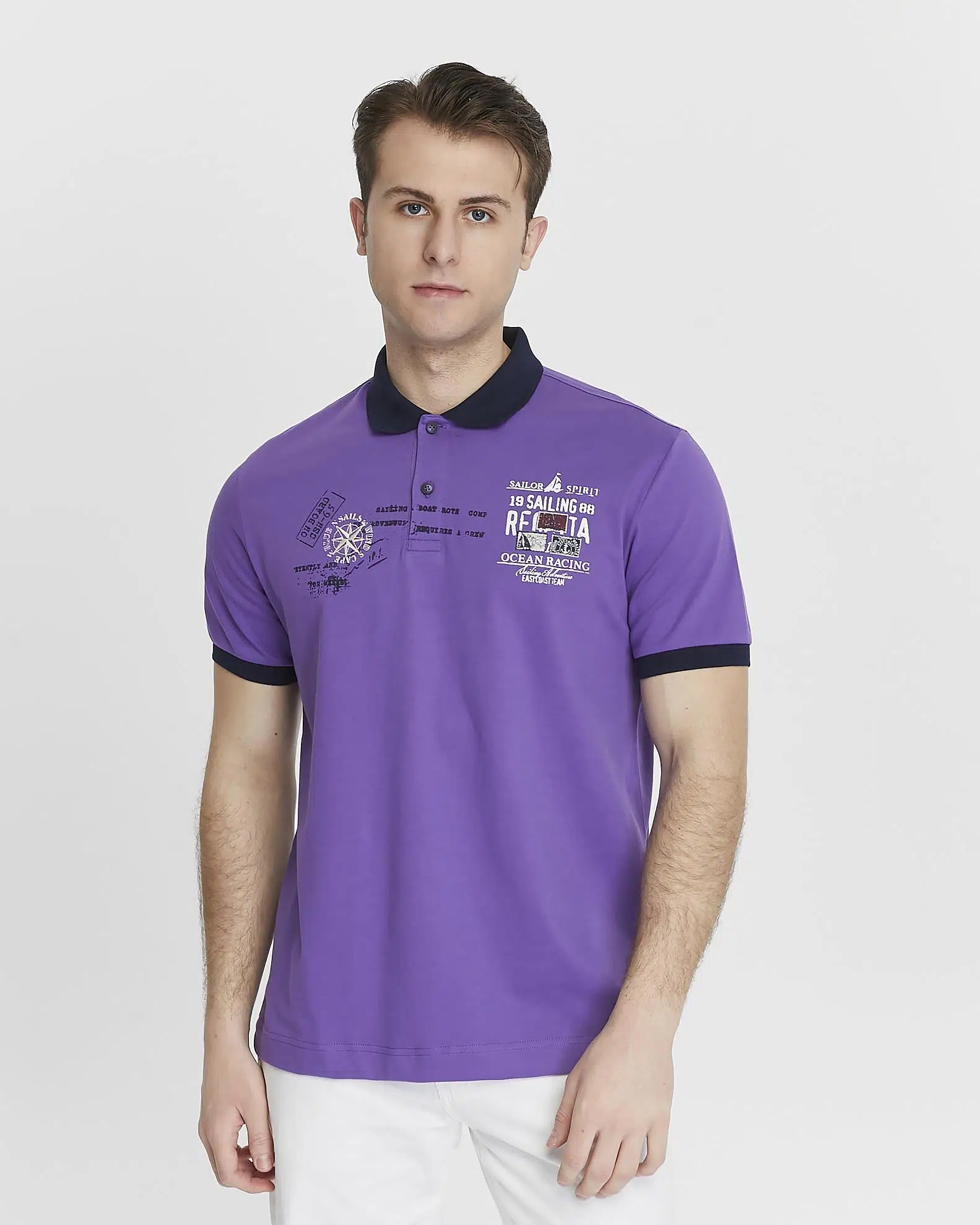 Ar-ma Erkek Polo Yaka Tişört Yazi Baskili Örme Kumaş Regular Fit %95 Pamuk %5 Likra 30/1 Tek Toplama Licrali Pike Y27374308801 - Mor-M1