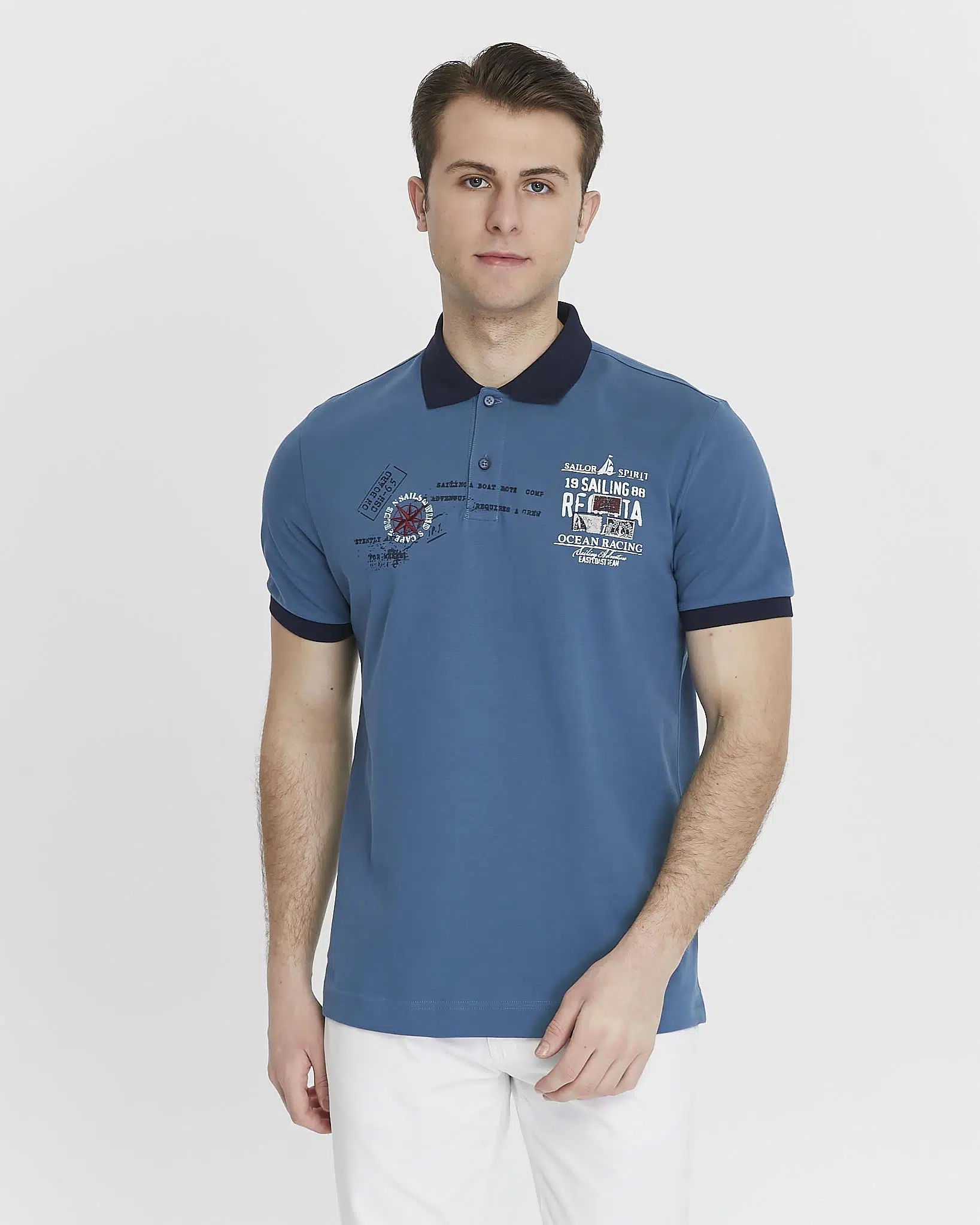 Ar-ma Erkek Polo Yaka Tişört Yazi Baskili Örme Kumaş Regular Fit %95 Pamuk %5 Likra 30/1 Tek Toplama Licrali Pike Y27374308801 - Mavi-M2