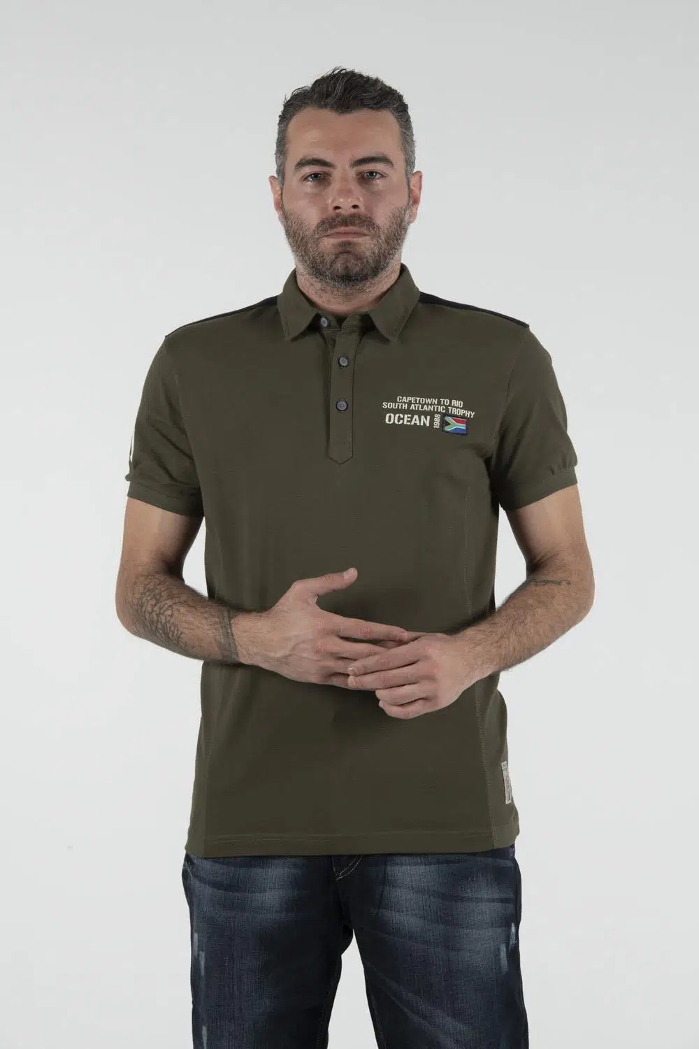 Ar-ma Erkek Polo Yaka Tişört Yazi Baskili Regular Fit Tek Toplama Licrali Pike Y9TYO7962 - Haki-H1