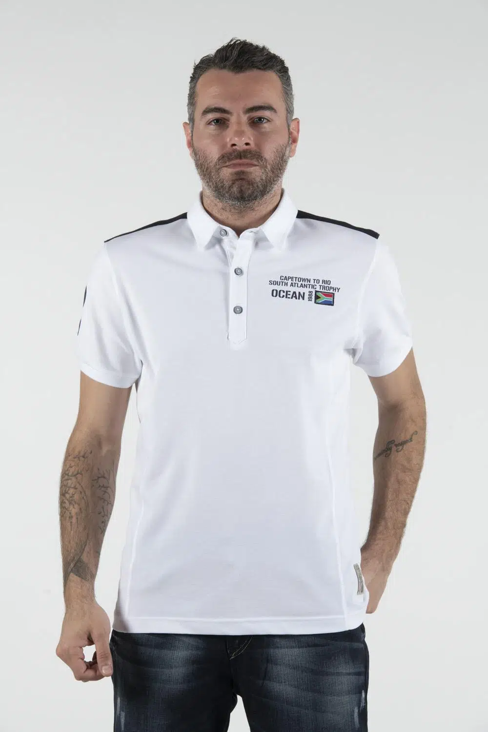 Ar-ma Erkek Polo Yaka Tişört Yazi Baskili Regular Fit Tek Toplama Licrali Pike Y9TYO7962 - Beyaz-B1