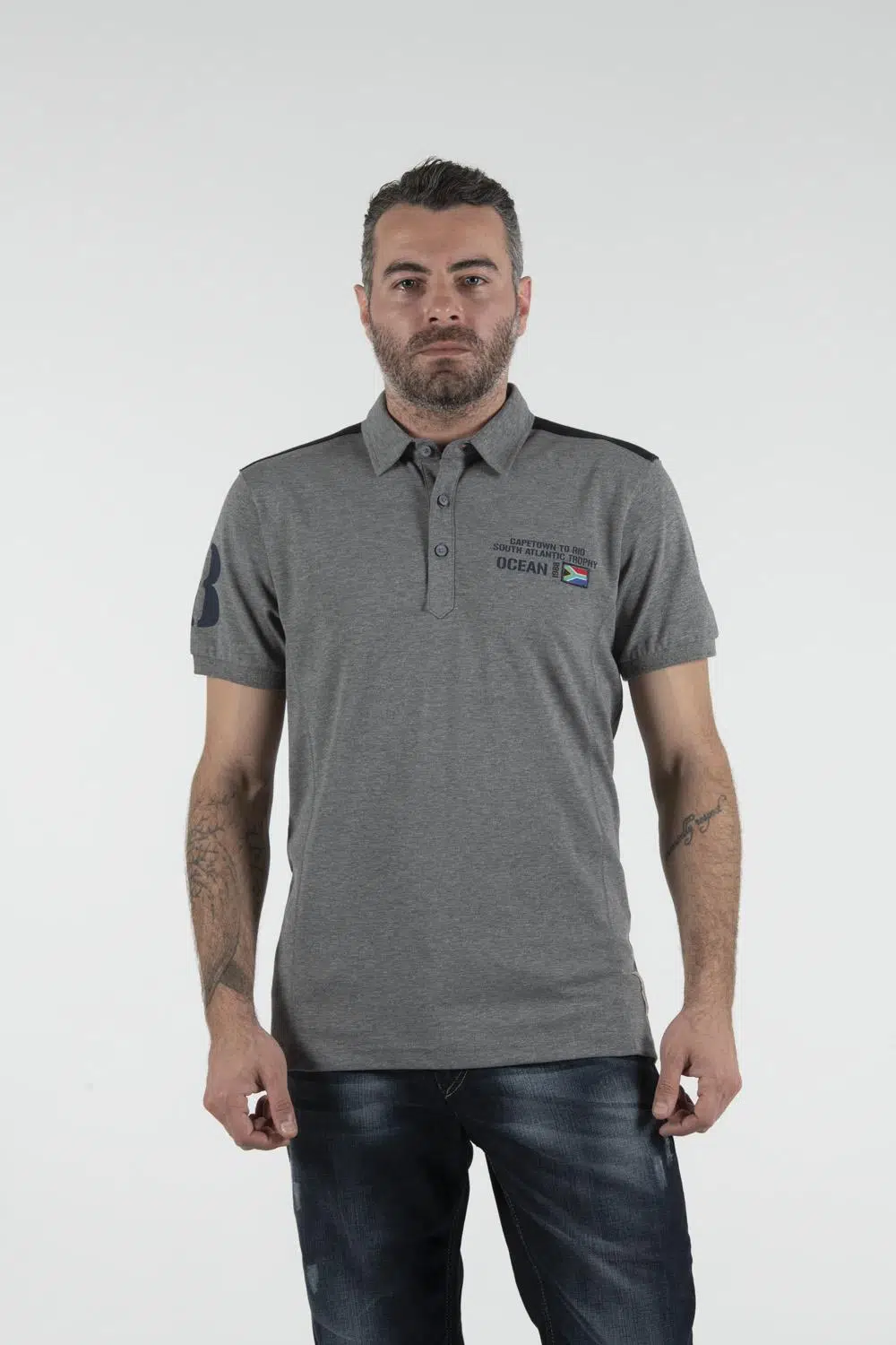 Ar-ma Erkek Polo Yaka Tişört Yazi Baskili Regular Fit Tek Toplama Licrali Pike Y9TYO7962 - Gri-G1