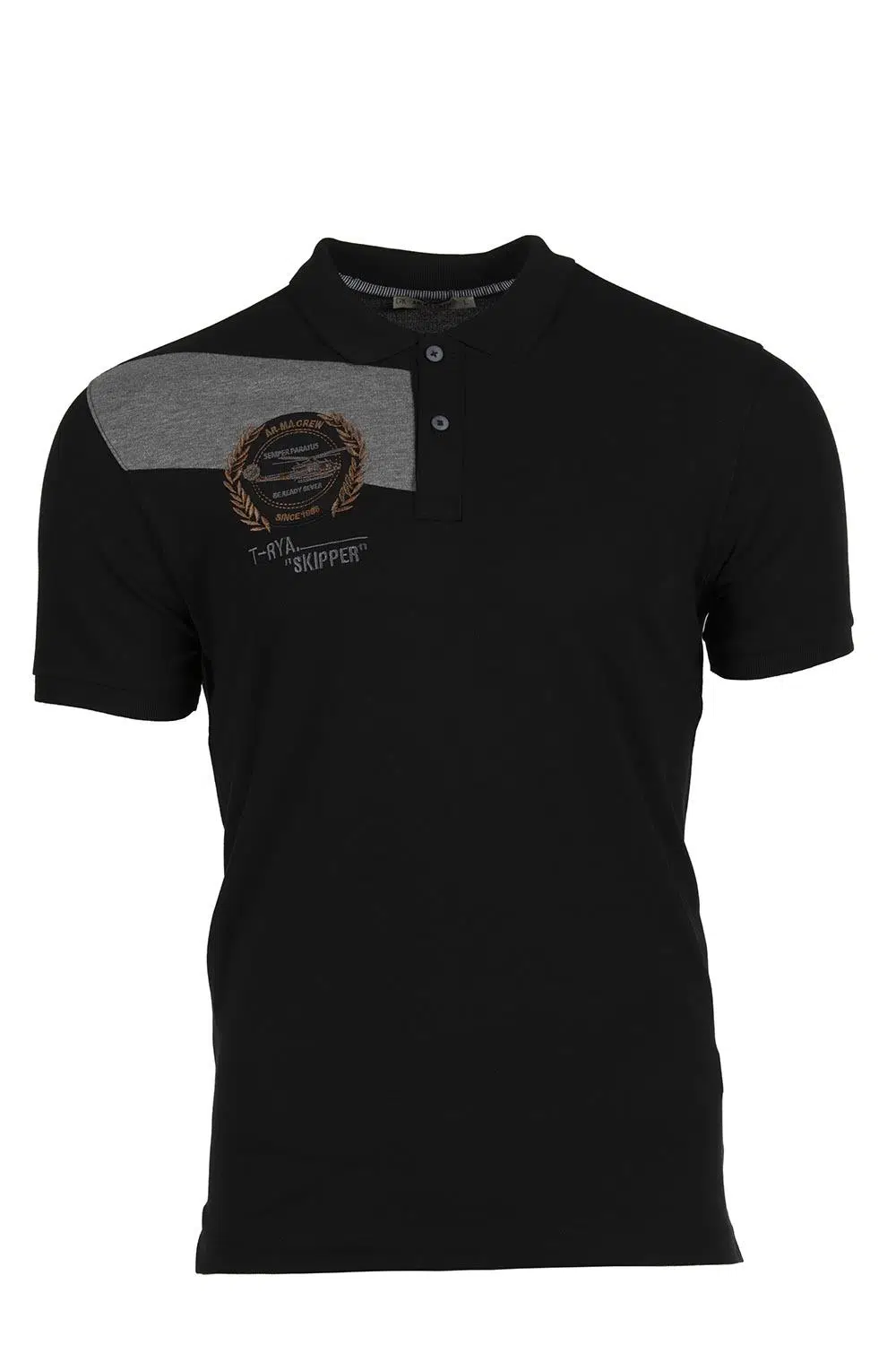 Ar-ma Erkek Polo Yaka Tişört Yazi Baskili Regular Fit Tek Toplama Licrali Pike Y9TYO7997 - Siyah-S1