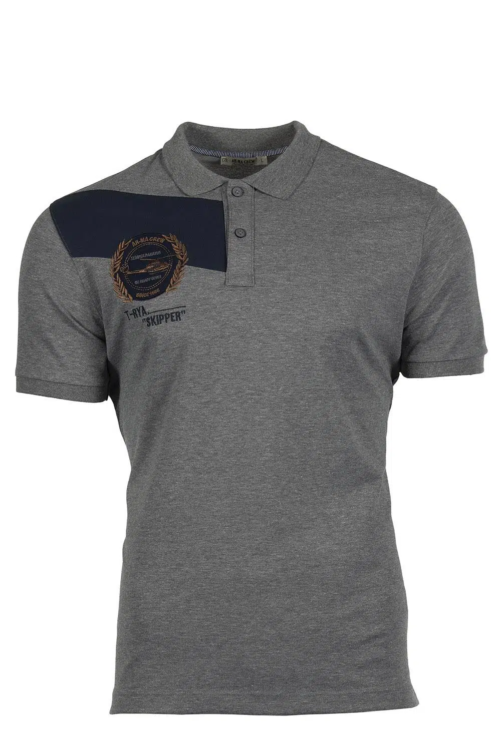 Ar-ma Erkek Polo Yaka Tişört Yazi Baskili Regular Fit Tek Toplama Licrali Pike Y9TYO7997 - Gri-G1