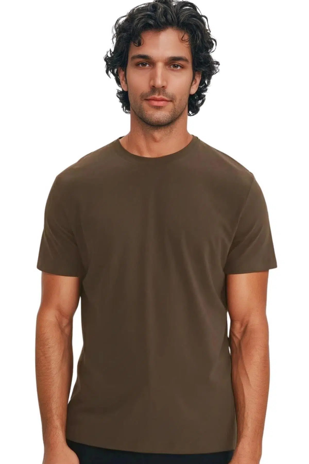 Ar-ma Erkek Bisiklet Yaka Tişört Regular Fit %100 Pamuk Süprem Basic Baskısız Y31344408002 - Kahverengi-K1