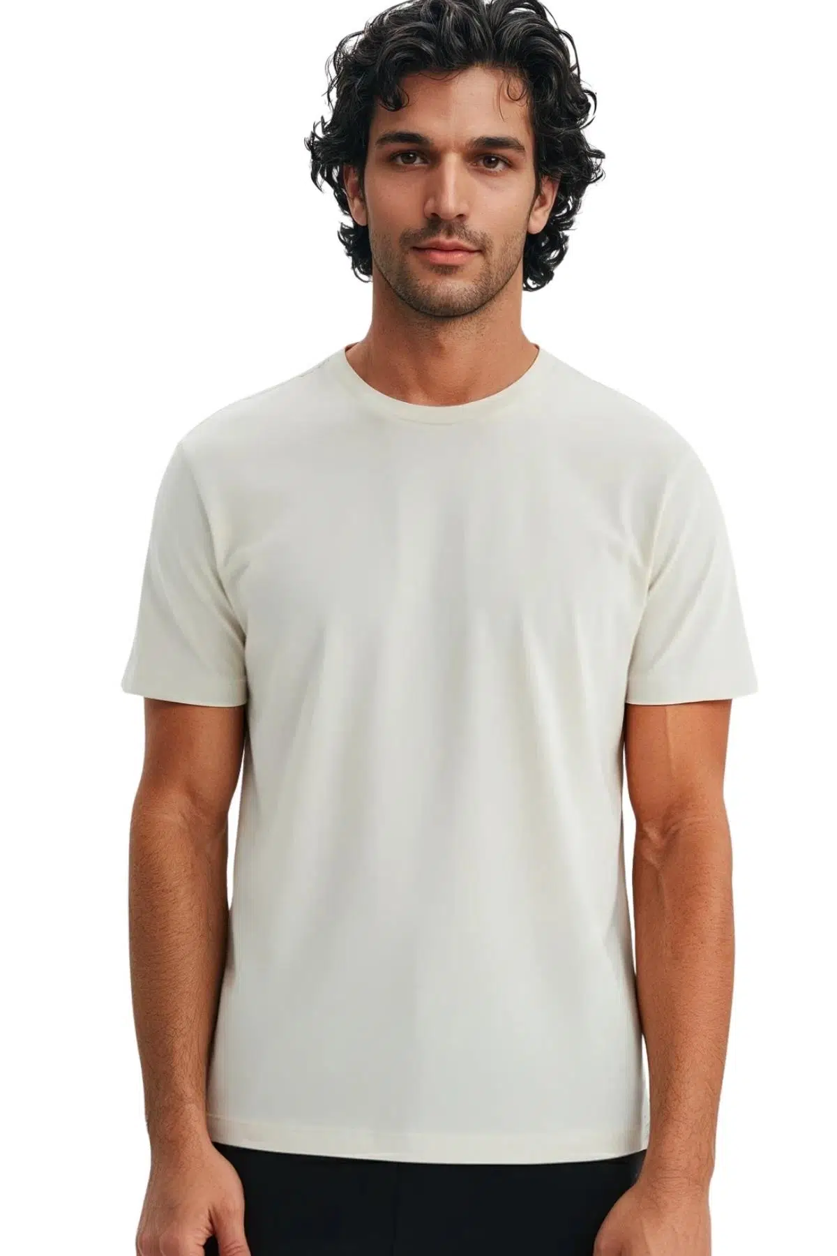 Ar-ma Erkek Bisiklet Yaka Tişört Baskisiz Basic Örme Kumaş Regular Fit %100 Pamuk 30/1 Penye Süprem Y31344408002 - Ekru-E1