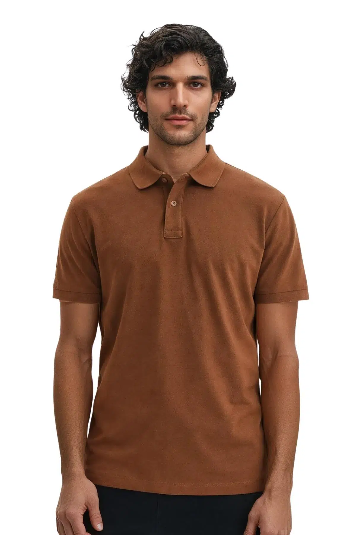 Ar-ma Erkek Polo Yaka Tişört Baskisiz Basic Regular Fit Çift Toplama Penye Pike Y29374354502 - Kahverengi-K7