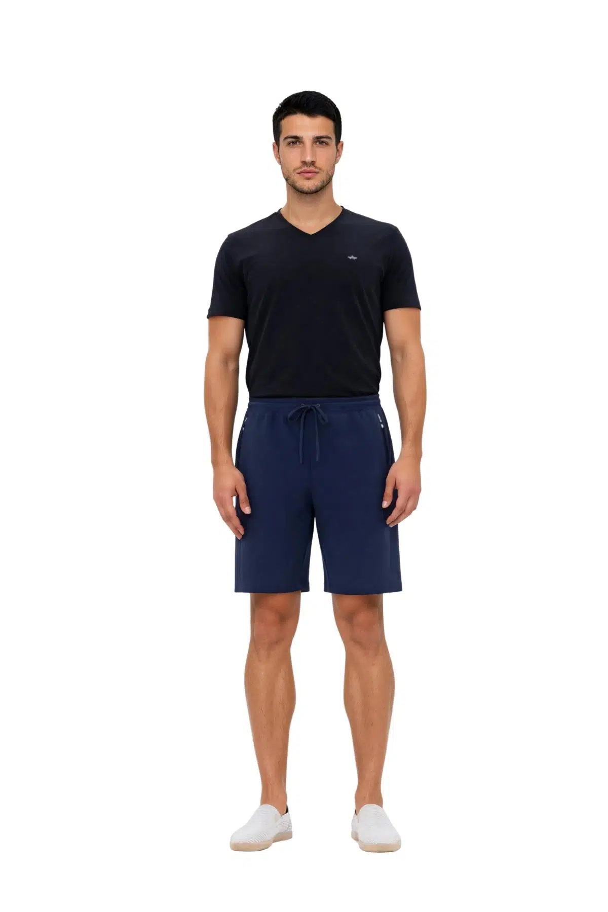 Ar-ma Erkek Şort Baskisiz Basic İp Kapamali Yandan 2 Cepli Fermuarli Arkadan Cepsiz Şort Örme Kumaş Regular Fit %100 Pamuk 30/2 Süprem Y31504279902 - Lacivert-L1