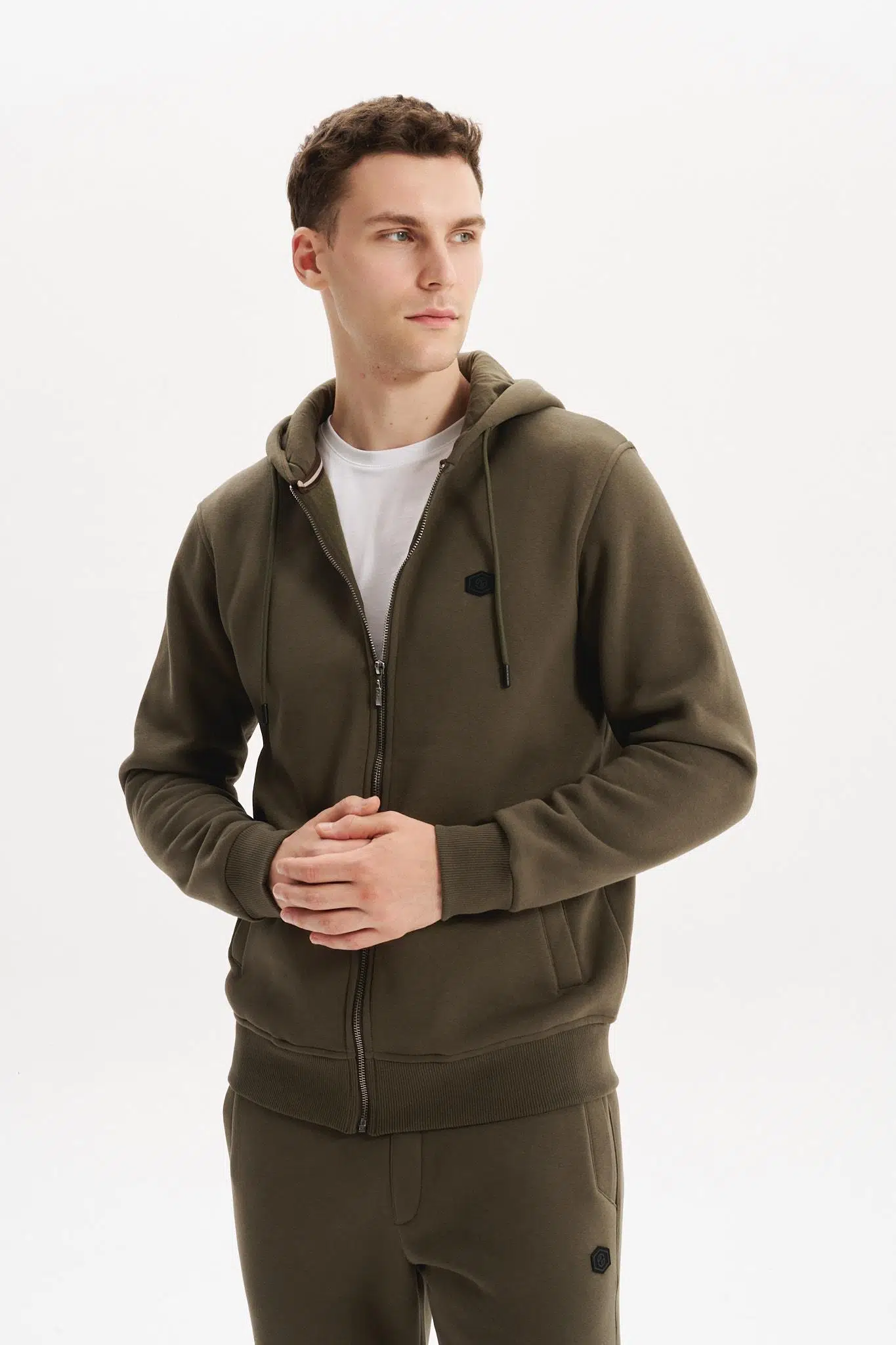 Ar-ma Erkek Tam Fermuar Sweatshirt Basic Baskisiz Kapşonlu Fleto Cepli Örme Kumaş Büyük Beden %70 Pamuk %30 Polyester 30/1 Şardonlu Üç İplik K30324801502 - Haki-H1