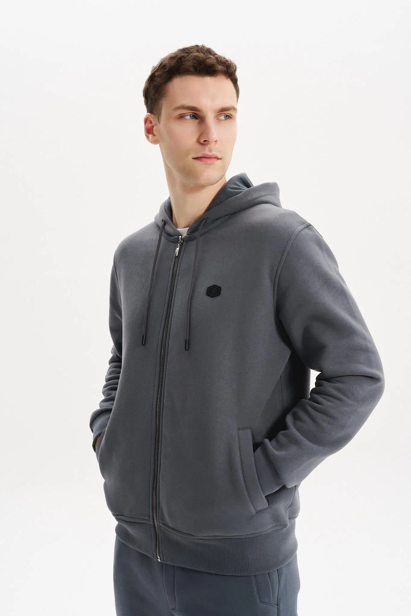 Ar-ma Erkek Tam Fermuar Sweatshirt Basic Baskisiz Kapşonlu Fleto Cepli Örme Kumaş Büyük Beden %70 Pamuk %30 Polyester 30/1 Şardonlu Üç İplik K30324801502 - Gri-G3