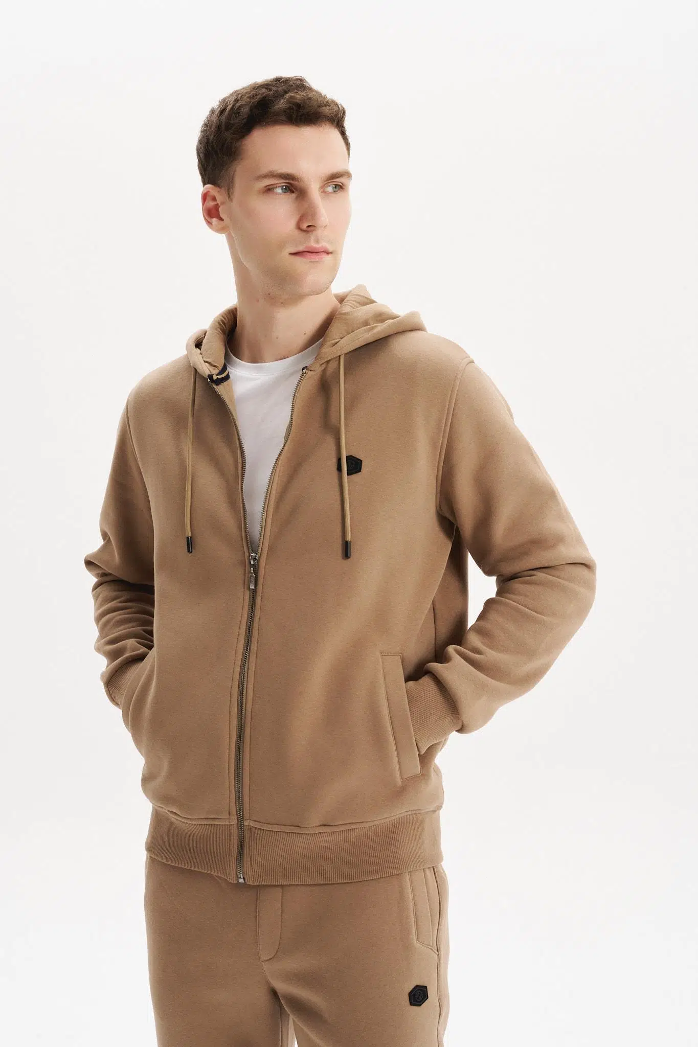 Ar-ma Erkek Tam Fermuar Sweatshirt Basic Baskisiz Kapşonlu Fleto Cepli Örme Kumaş Büyük Beden %70 Pamuk %30 Polyester 30/1 Şardonlu Üç İplik K30324801502 - Gri-Bej G8