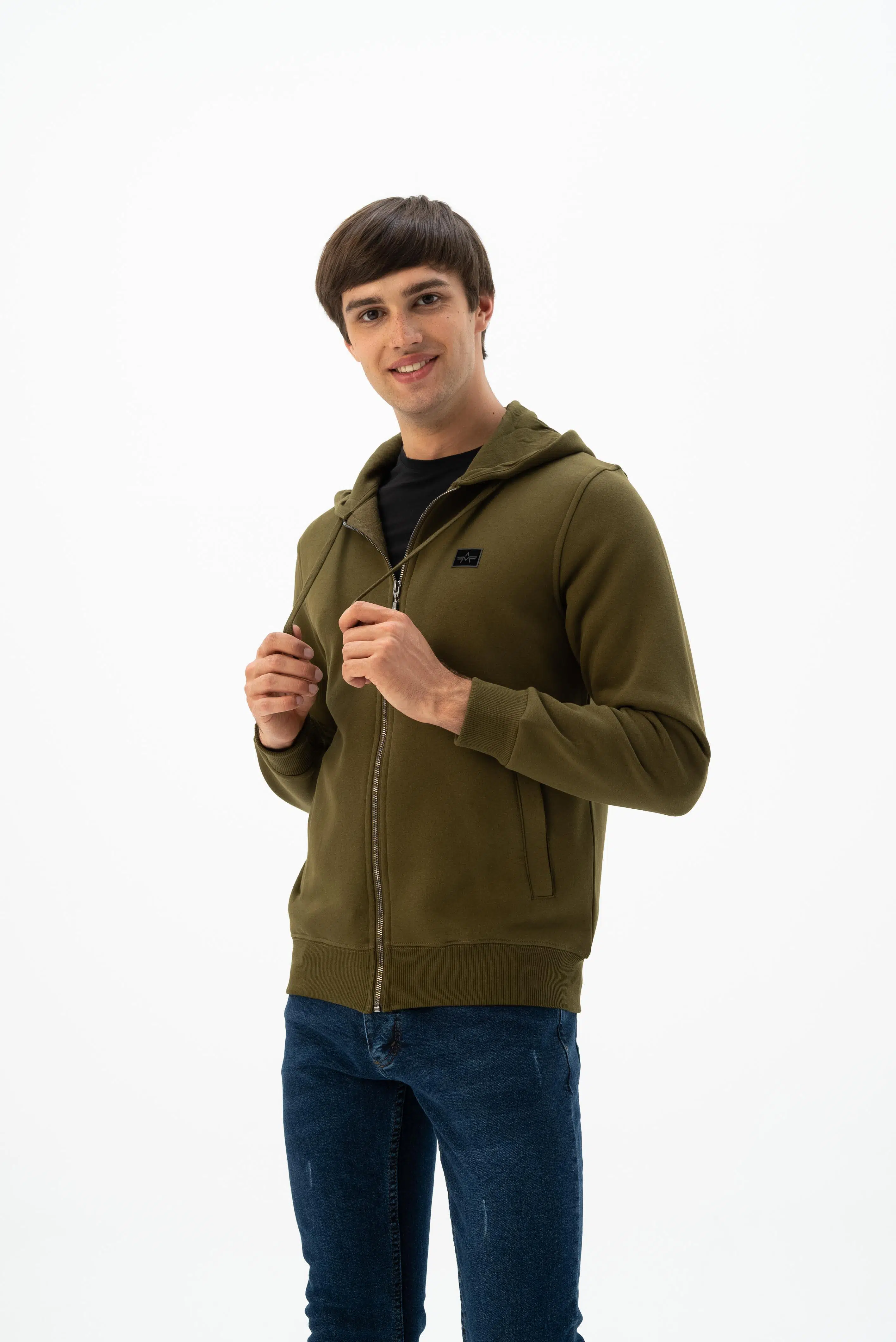 Ar-ma Erkek Tam Fermuar Sweatshirt Basic Baskisiz Kapşonlu Fleto Cepli Regular Fit Şardonlu Üç İplik K24324935801 - Haki-H1