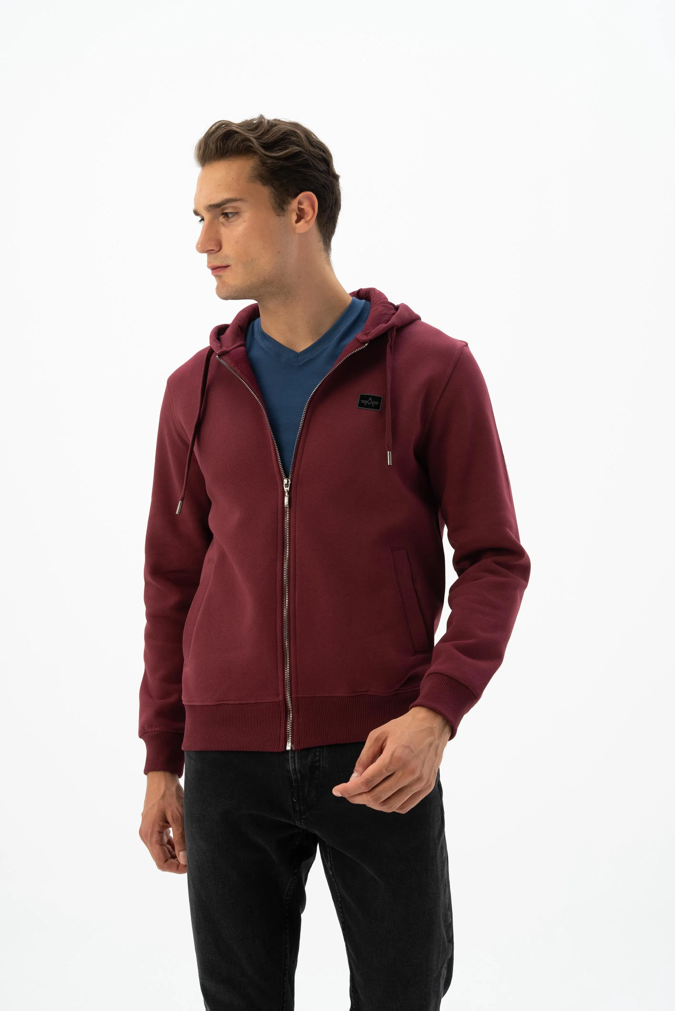 Ar-ma Erkek Tam Fermuar Sweatshirt Basic Baskisiz Kapşonlu Fleto Cepli Regular Fit Şardonlu Üç İplik K24324935801 - Bordo-B1