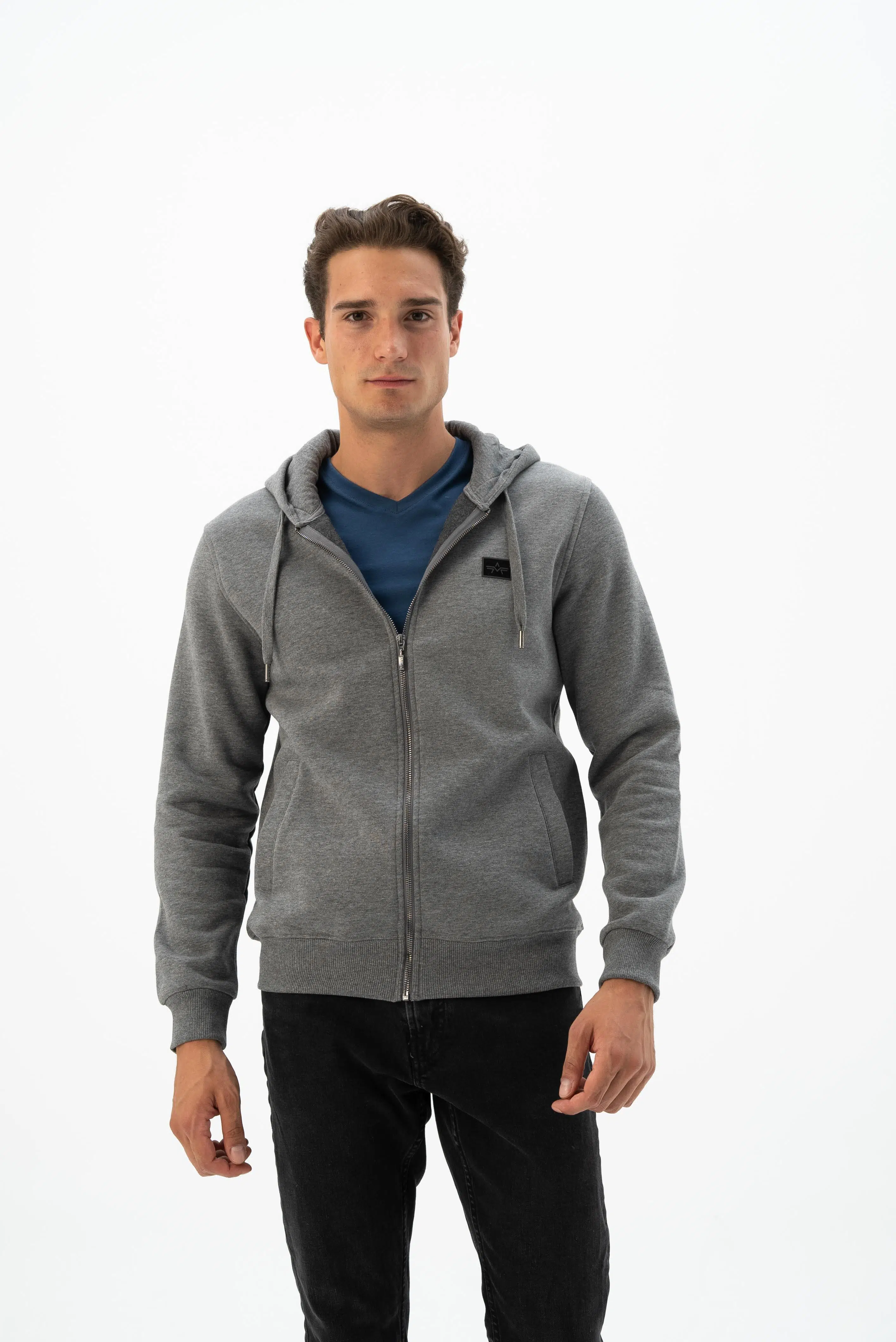 Ar-ma Erkek Tam Fermuar Sweatshirt Basic Baskisiz Kapşonlu Fleto Cepli Regular Fit Şardonlu Üç İplik K24324935801 - Gri-G1