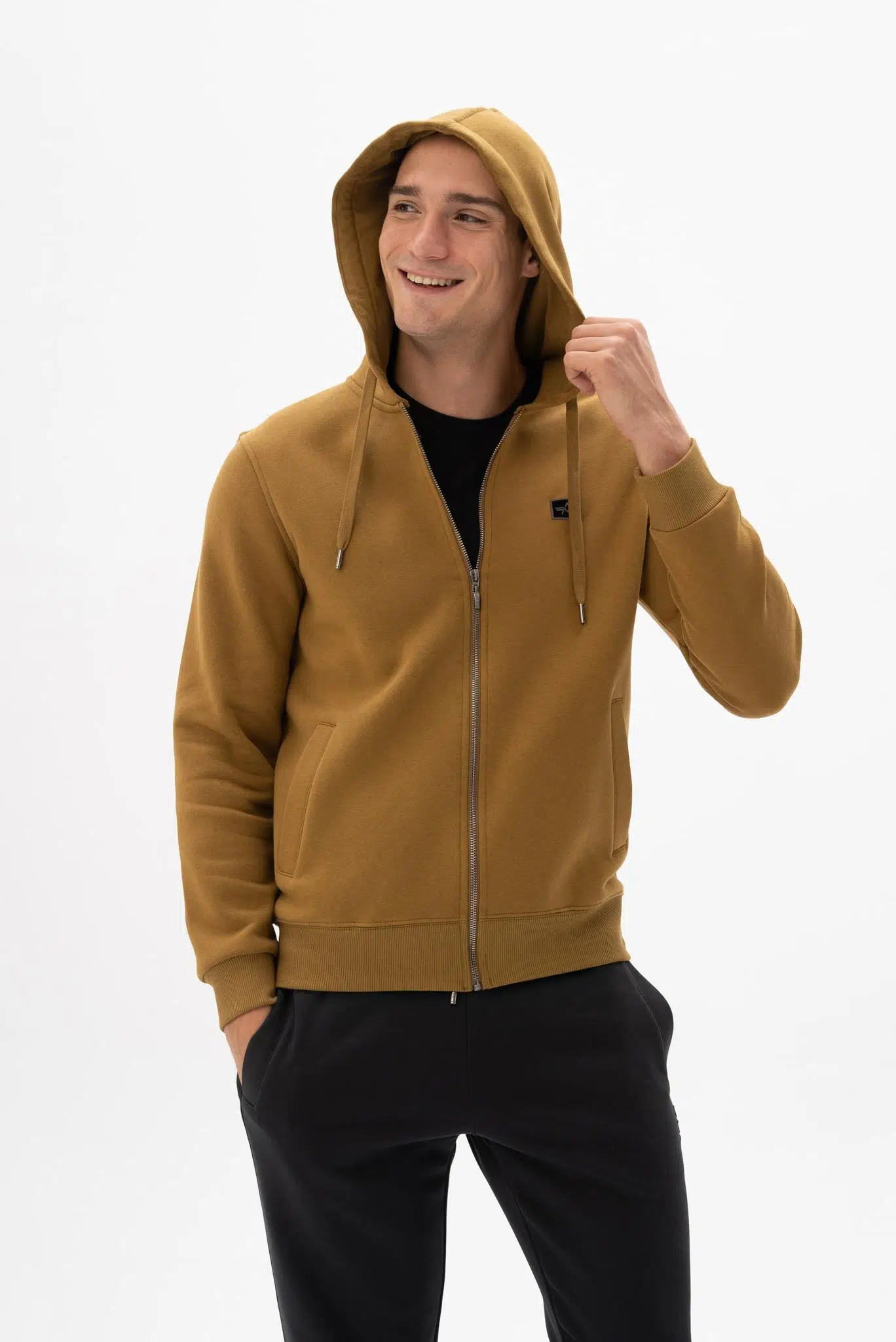 Ar-ma Erkek Tam Fermuar Sweatshirt Basic Baskisiz Kapşonlu Fleto Cepli Regular Fit Şardonlu Üç İplik K24324935801 - Kahverengi-K3