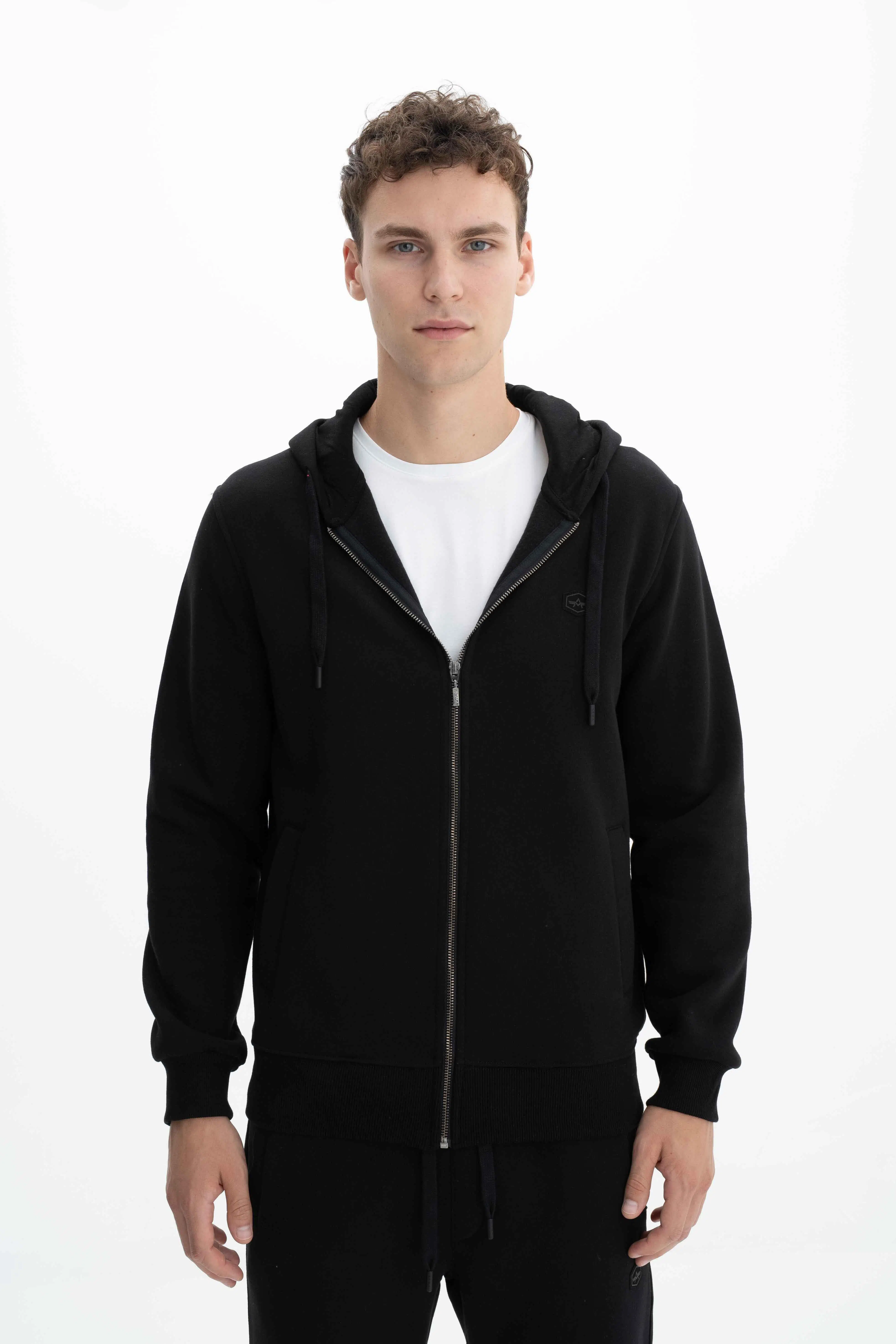 Ar-ma Erkek Tam Fermuar Sweatshirt Basic Baskisiz Kapşonlu Fleto Cepli Regular Fit Şardonlu Üç İplik K26324649801 - Siyah-S1