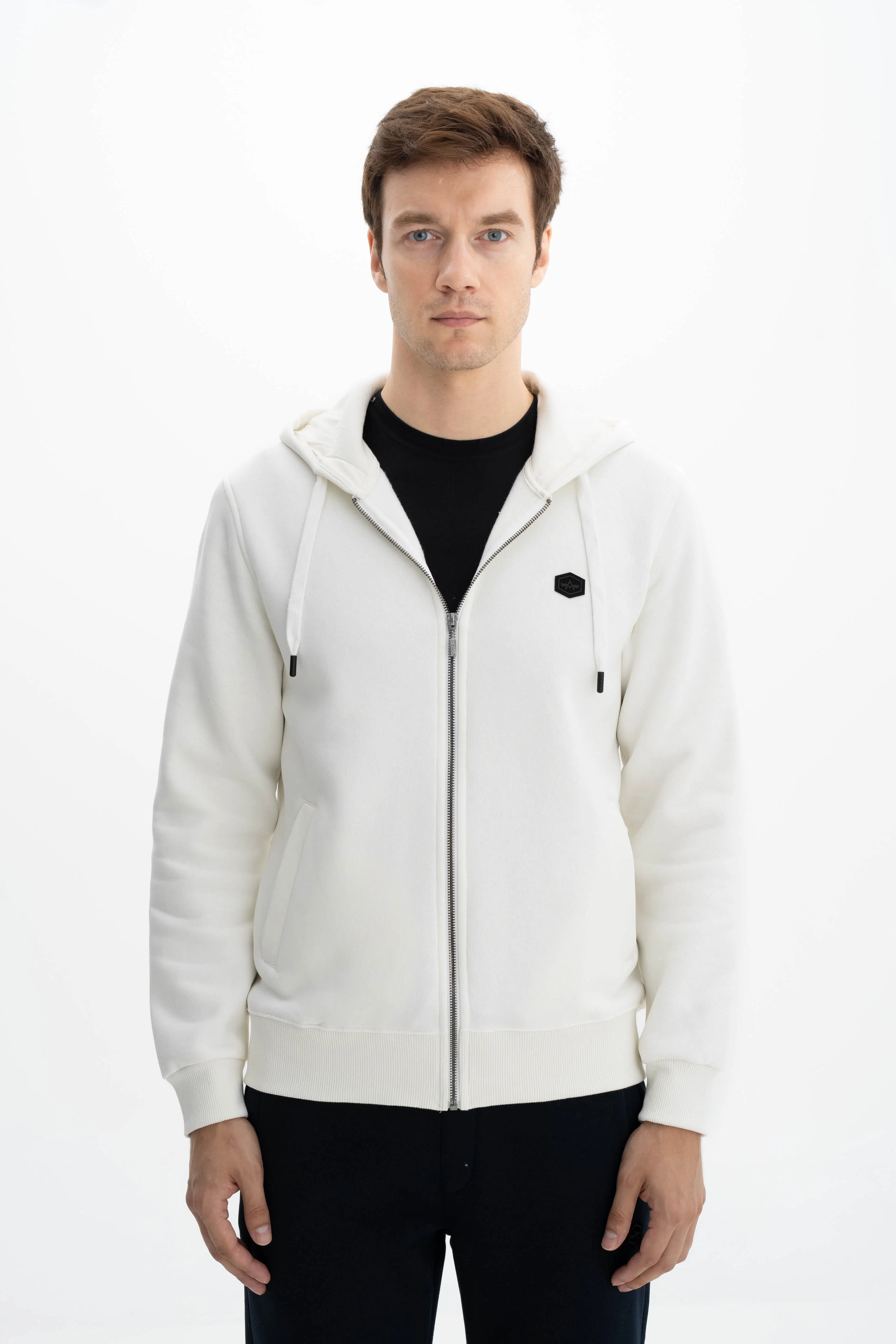 Ar-ma Erkek Tam Fermuar Sweatshirt Basic Baskisiz Kapşonlu Fleto Cepli Regular Fit Şardonlu Üç İplik K26324649801 - Ekru-E1