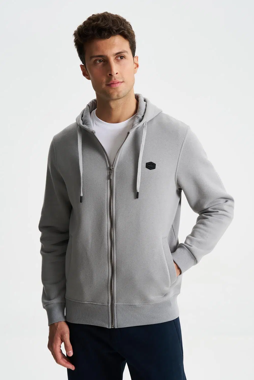 Ar-ma Erkek Tam Fermuar Sweatshirt Basic Baskisiz Kapşonlu Fleto Cepli Regular Fit Şardonlu Üç İplik K26324649801 - Gri-G2