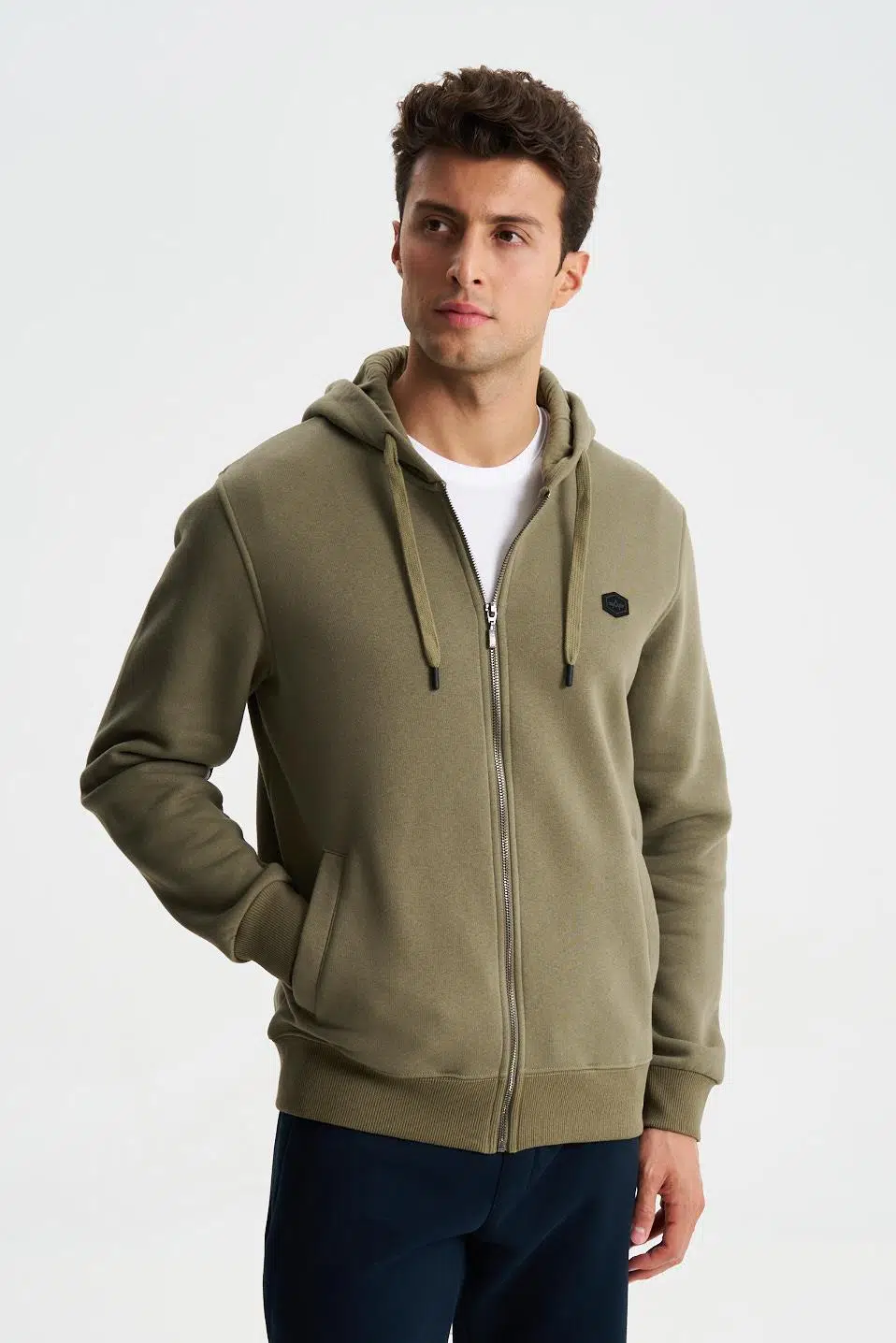 Ar-ma Erkek Tam Fermuar Sweatshirt Basic Baskisiz Kapşonlu Fleto Cepli Regular Fit Şardonlu Üç İplik K26324649801 - Yeşil-Y3