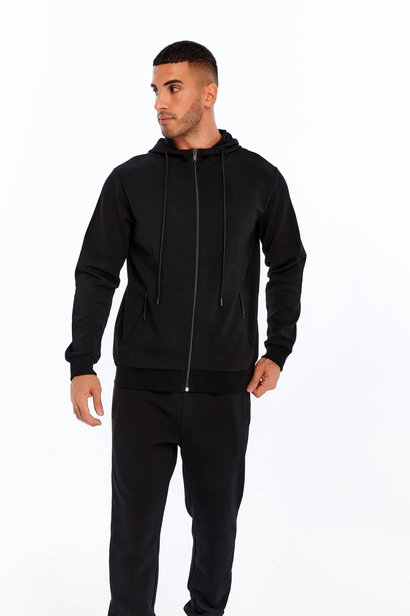 Ar-ma Erkek Tam Fermuar Sweatshirt Basic Baskisiz Kapşonlu Yandan Fermuar Cepli Slim Fit Scuba İnterlok K30324989702 - Siyah-S1