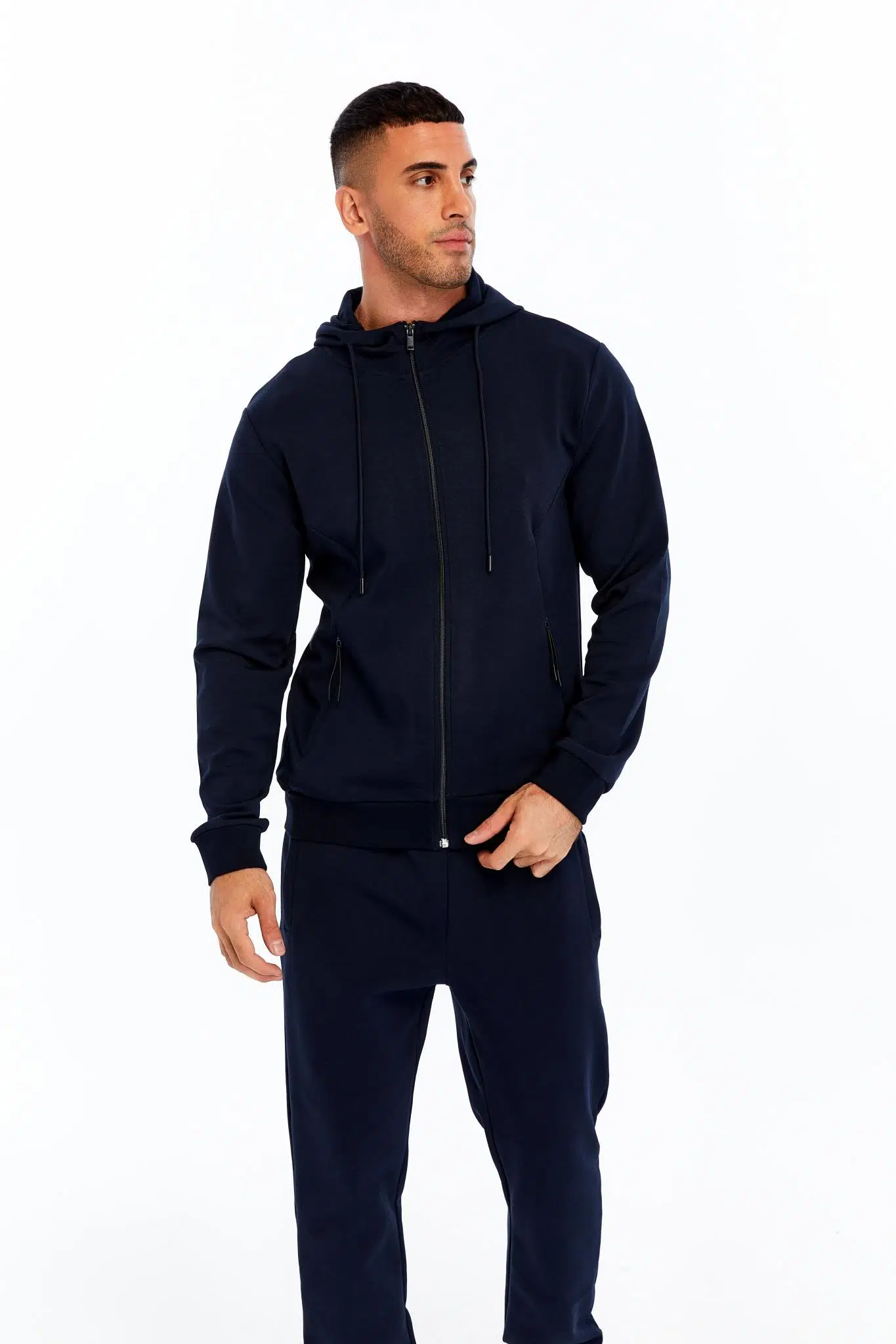 Ar-ma Erkek Tam Fermuar Sweatshirt Basic Baskisiz Kapşonlu Yandan Fermuar Cepli Slim Fit Scuba İnterlok K30324989702 - Lacivert-L1