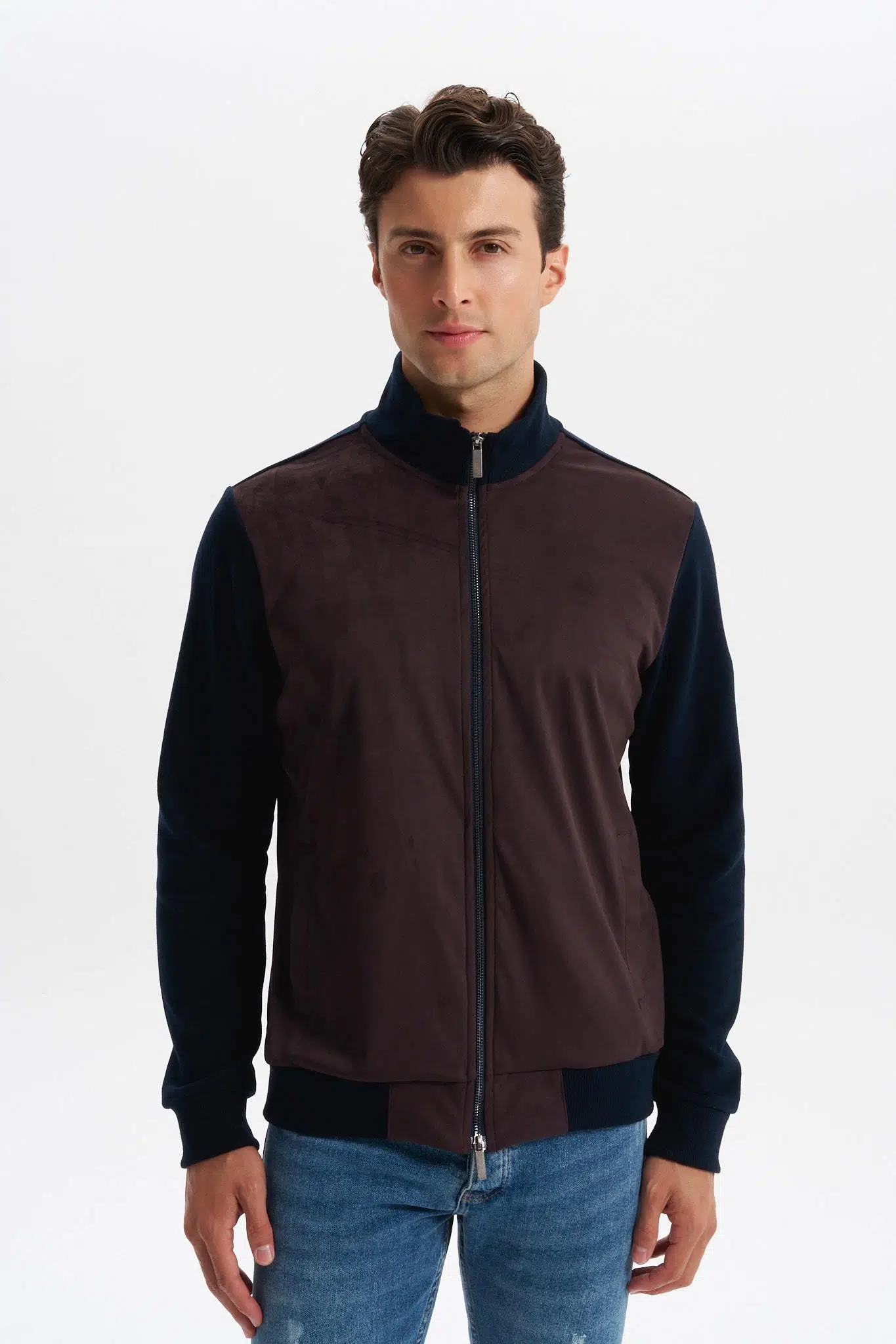 Ar-ma Erkek Tam Fermuar Sweatshirt Baskisiz Basic Fleto Cepli Dik Yaka Regular Fit Karbon Firçali Selanik K30324698502 - Lacivert-L1