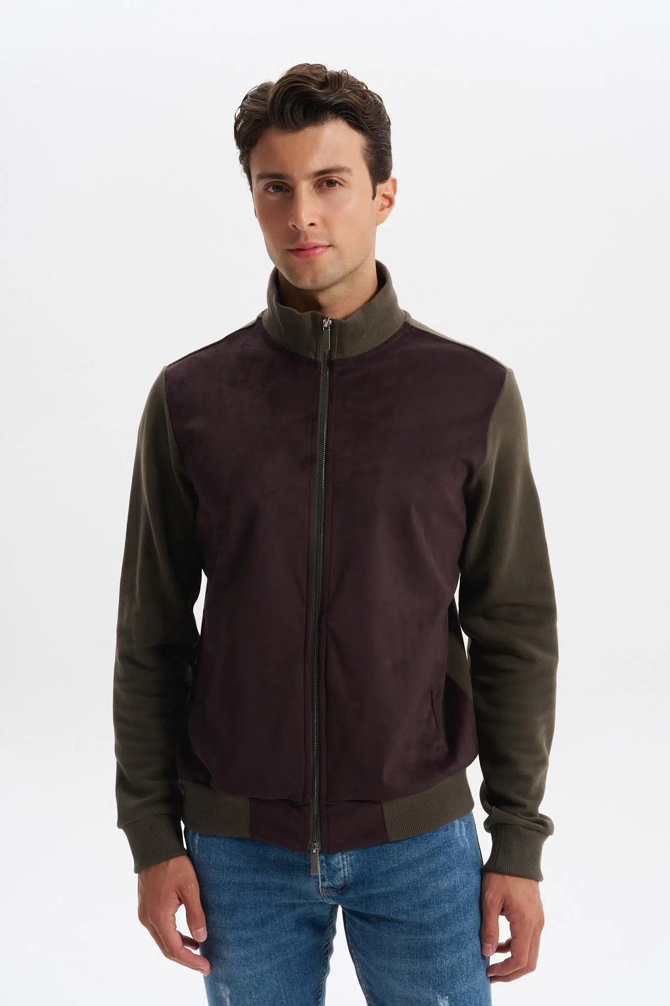 Ar-ma Erkek Tam Fermuar Sweatshirt Baskisiz Basic Fleto Cepli Dik Yaka Regular Fit Karbon Firçali Selanik K30324698502 - Haki-H1