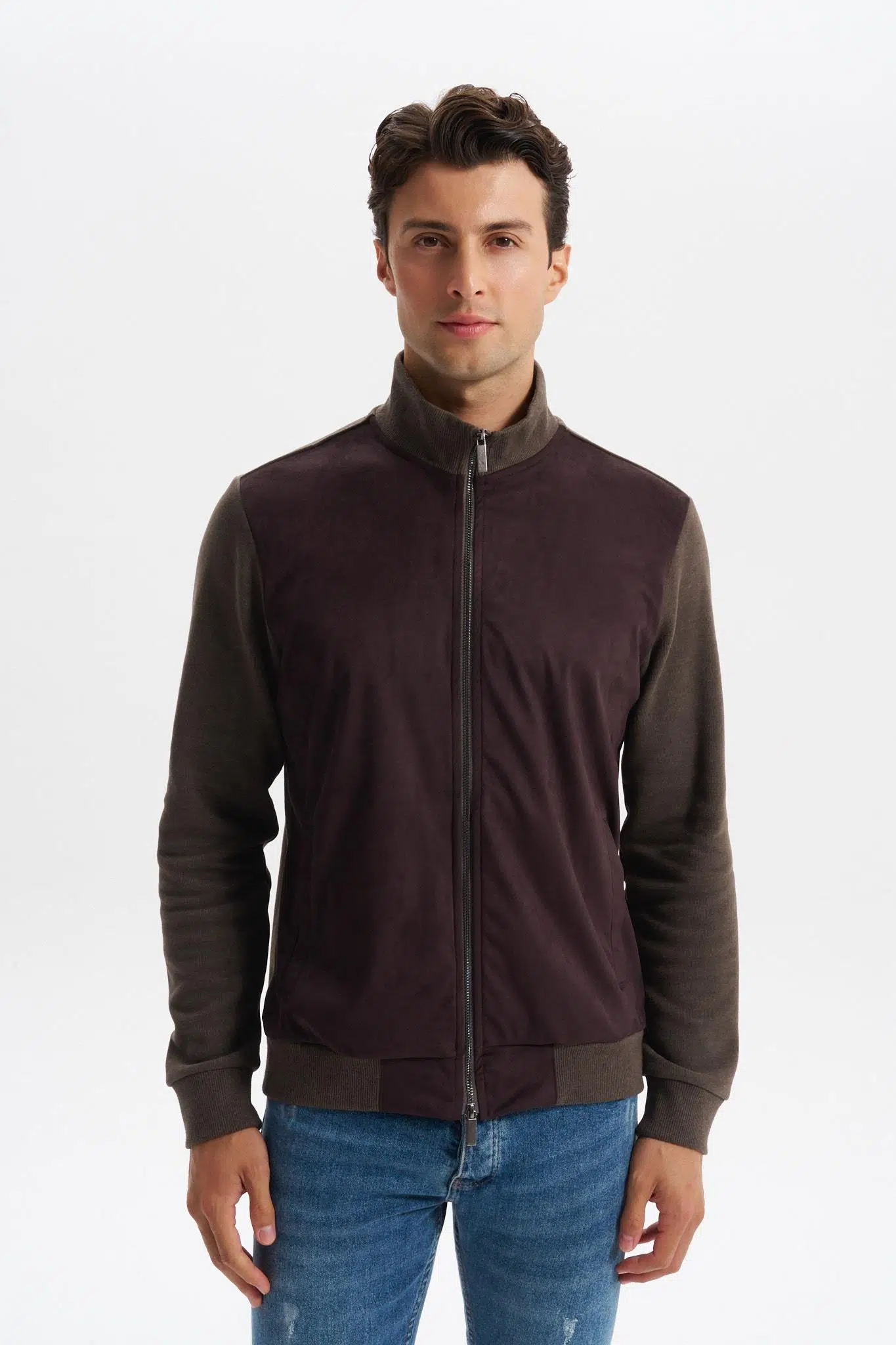 Ar-ma Erkek Tam Fermuar Sweatshirt Baskisiz Basic Fleto Cepli Dik Yaka Regular Fit Karbon Firçali Selanik K30324698502 - Kahverengi-K1