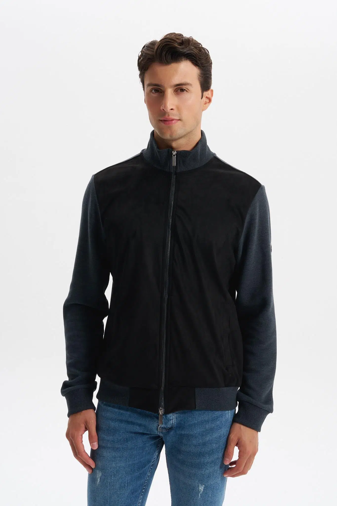 Ar-ma Erkek Tam Fermuar Sweatshirt Baskisiz Basic Fleto Cepli Dik Yaka Regular Fit Karbon Firçali Selanik K30324698502 - Gri-G3